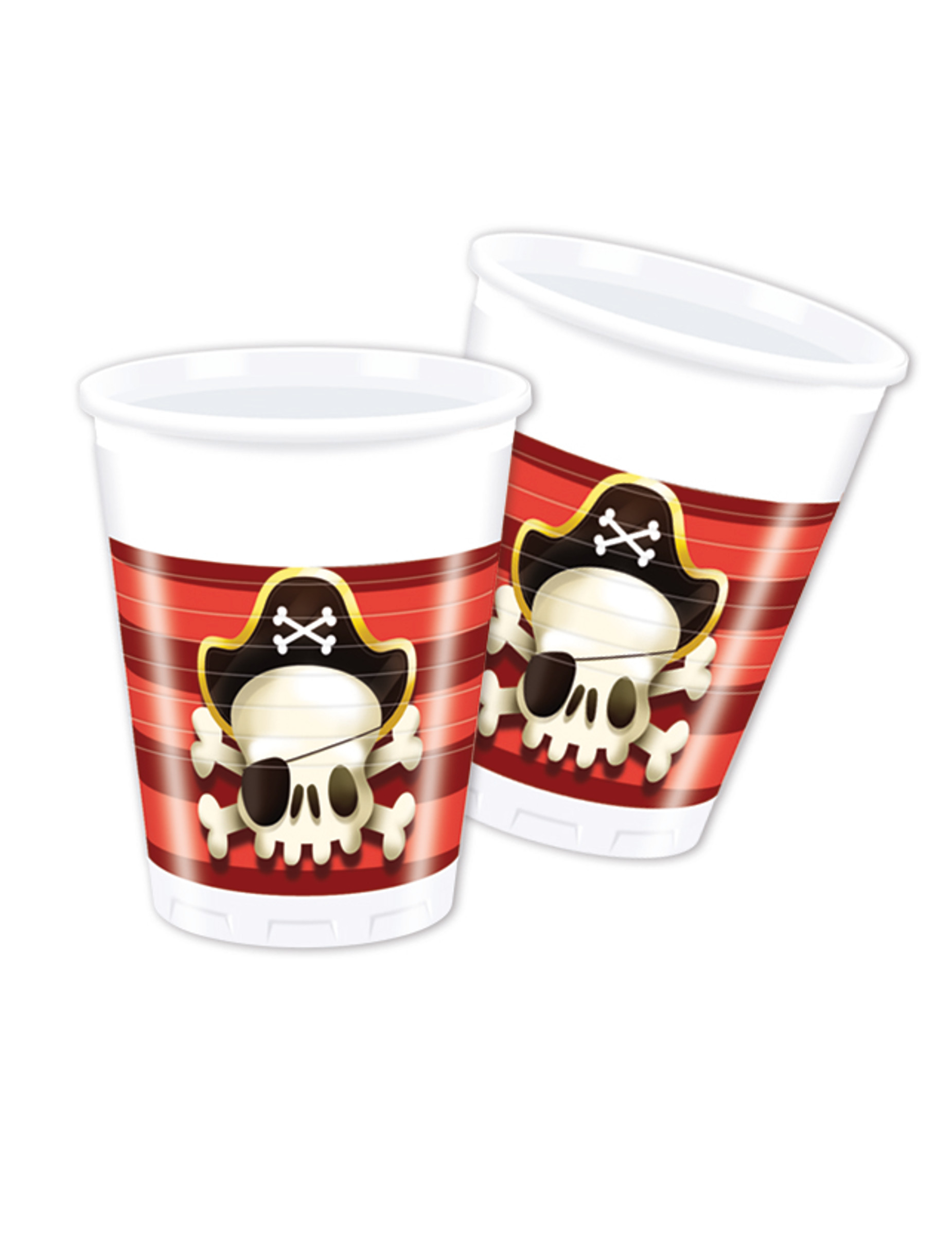 8 Gobelets en plastique Pirate rouge et blanc 200 ml