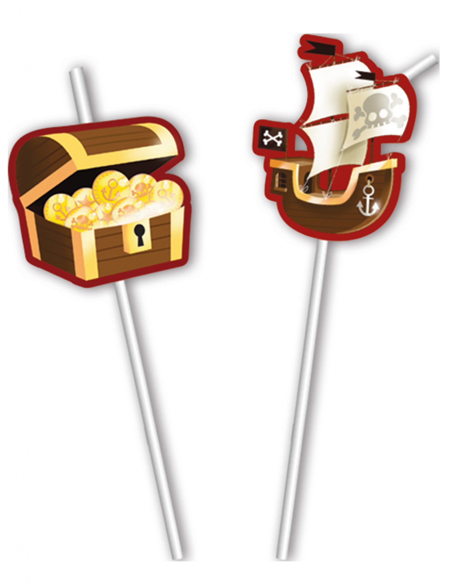 6 Pailles en plastique Petit Pirate blanches