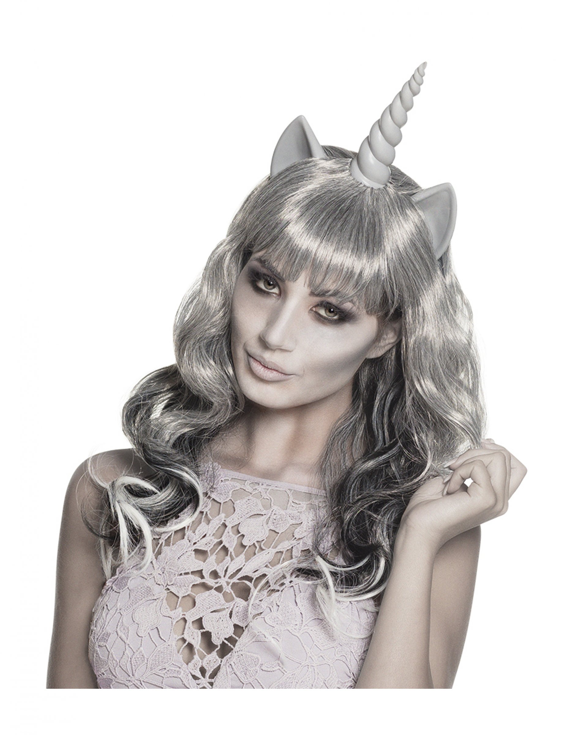 Perruque fantôme licorne argentée femme