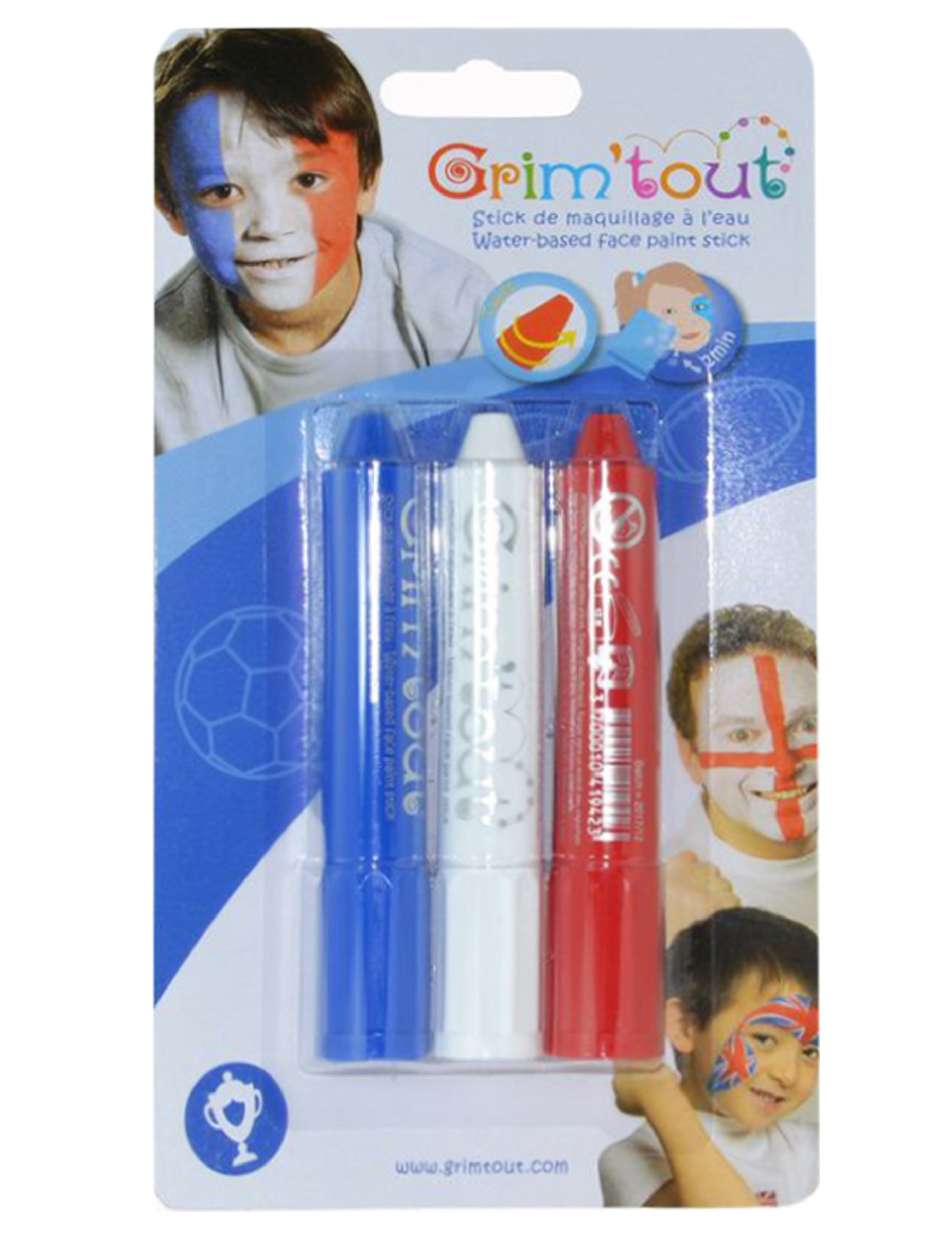 3 sticks maquillage bleu blanc et rouge Grim'Tout®
