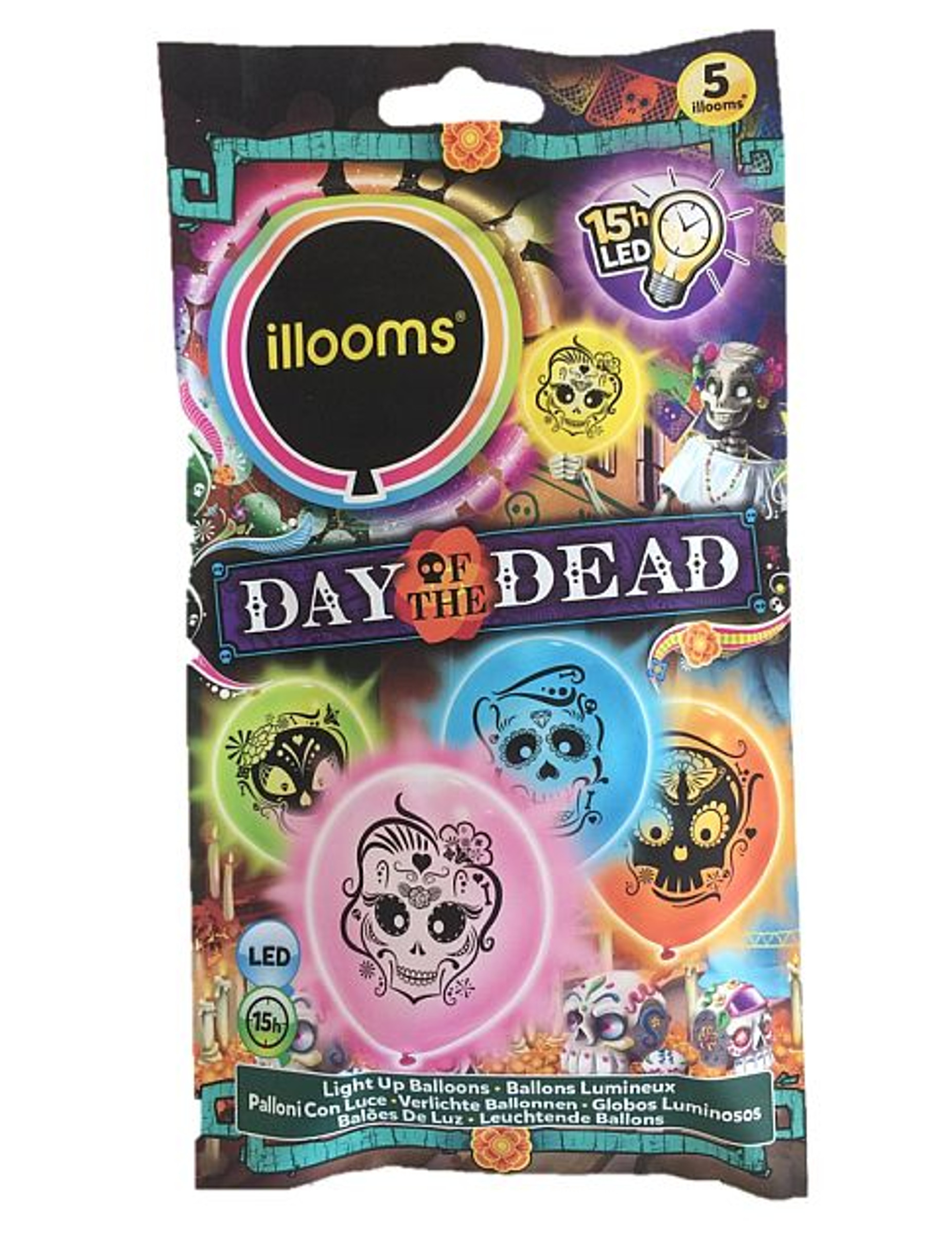 5 Ballons led Illooms divers coloris Dia de los muertos