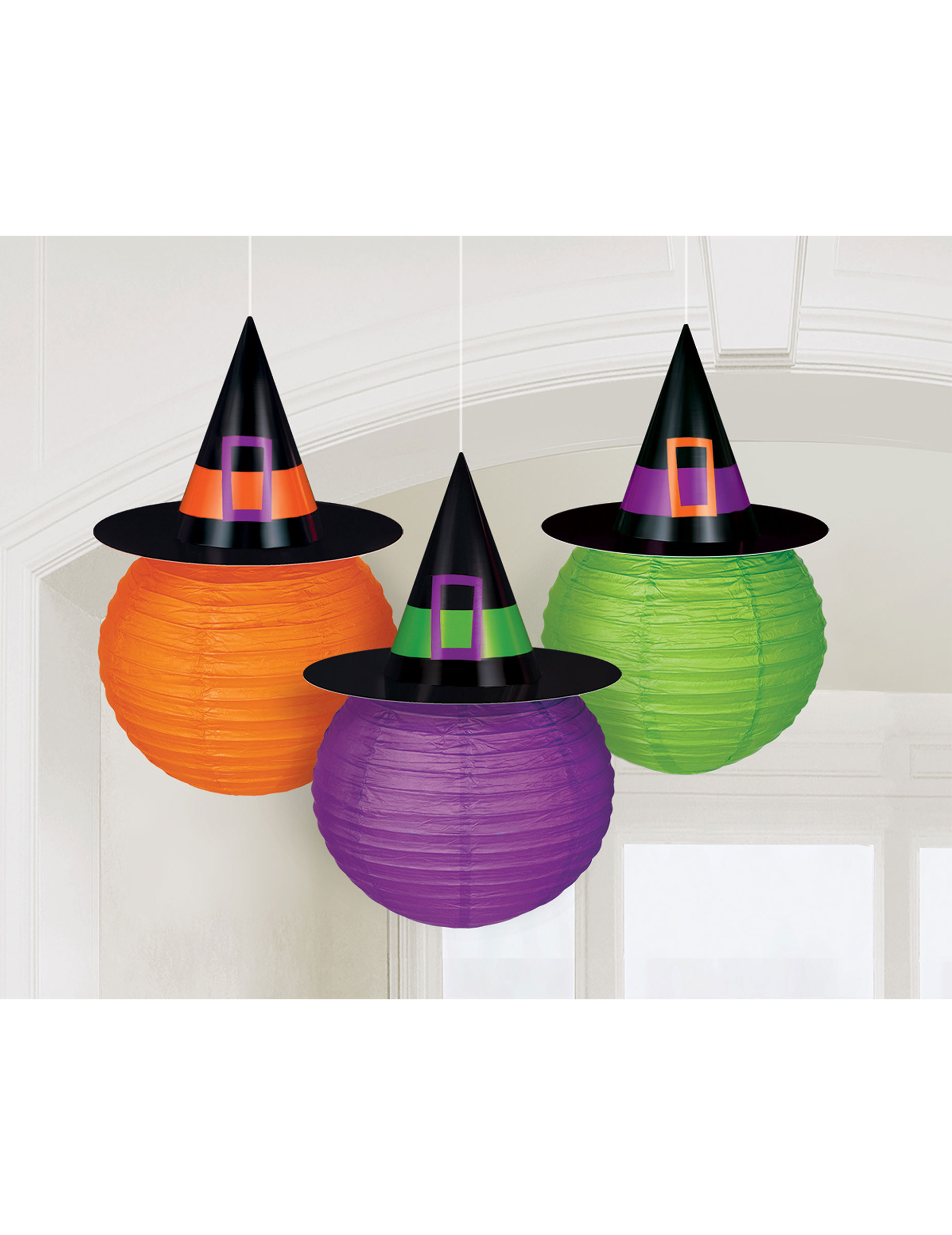 3 Lanternes en papier chapeau de sorcière Family Friendly 24 cm