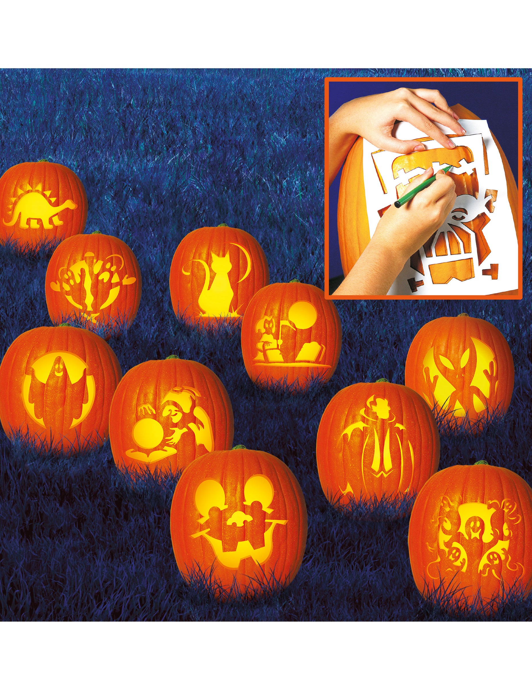 10 Pochoirs pour creuser les citrouilles Family Friendly 27 x 19 cm