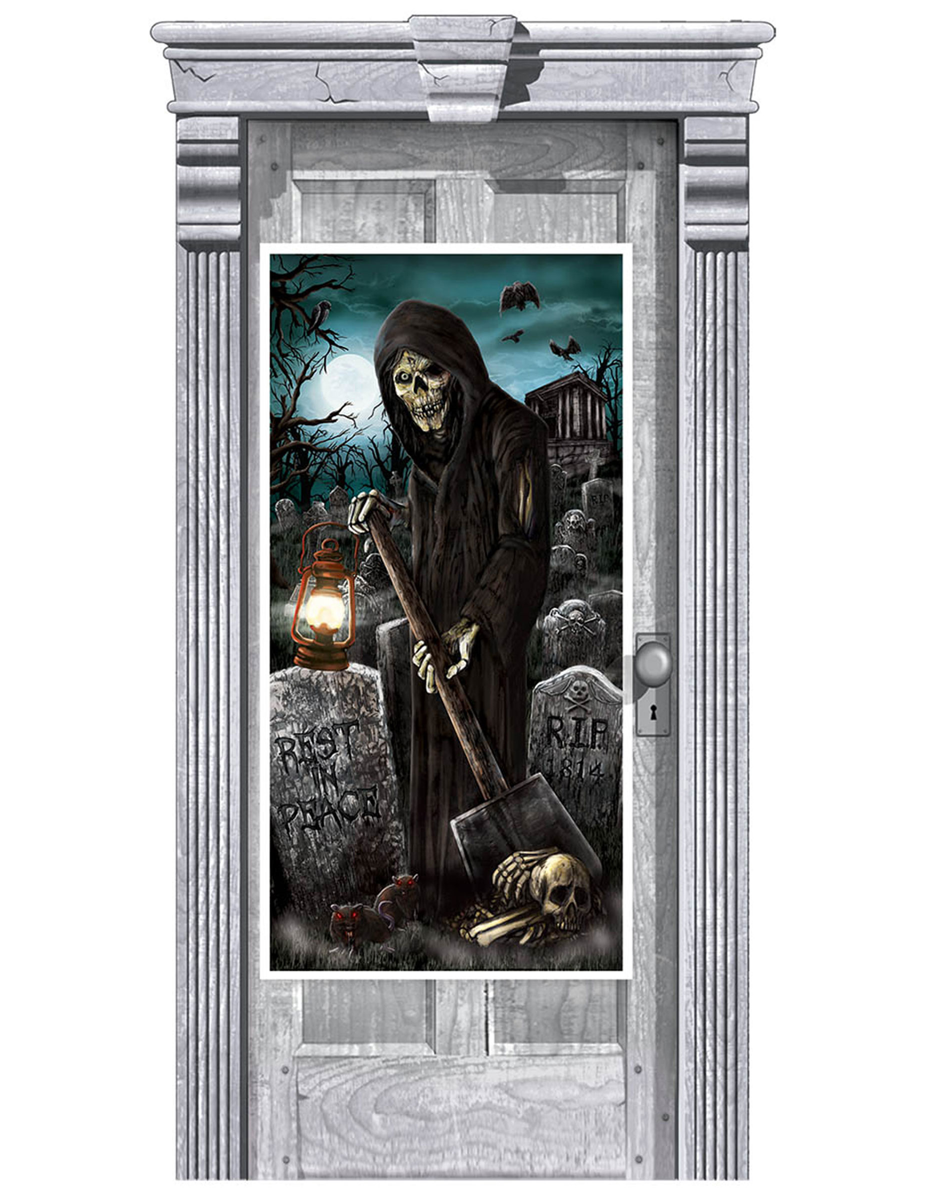 Décoration de porte cimetière hanté 165 x 85 cm