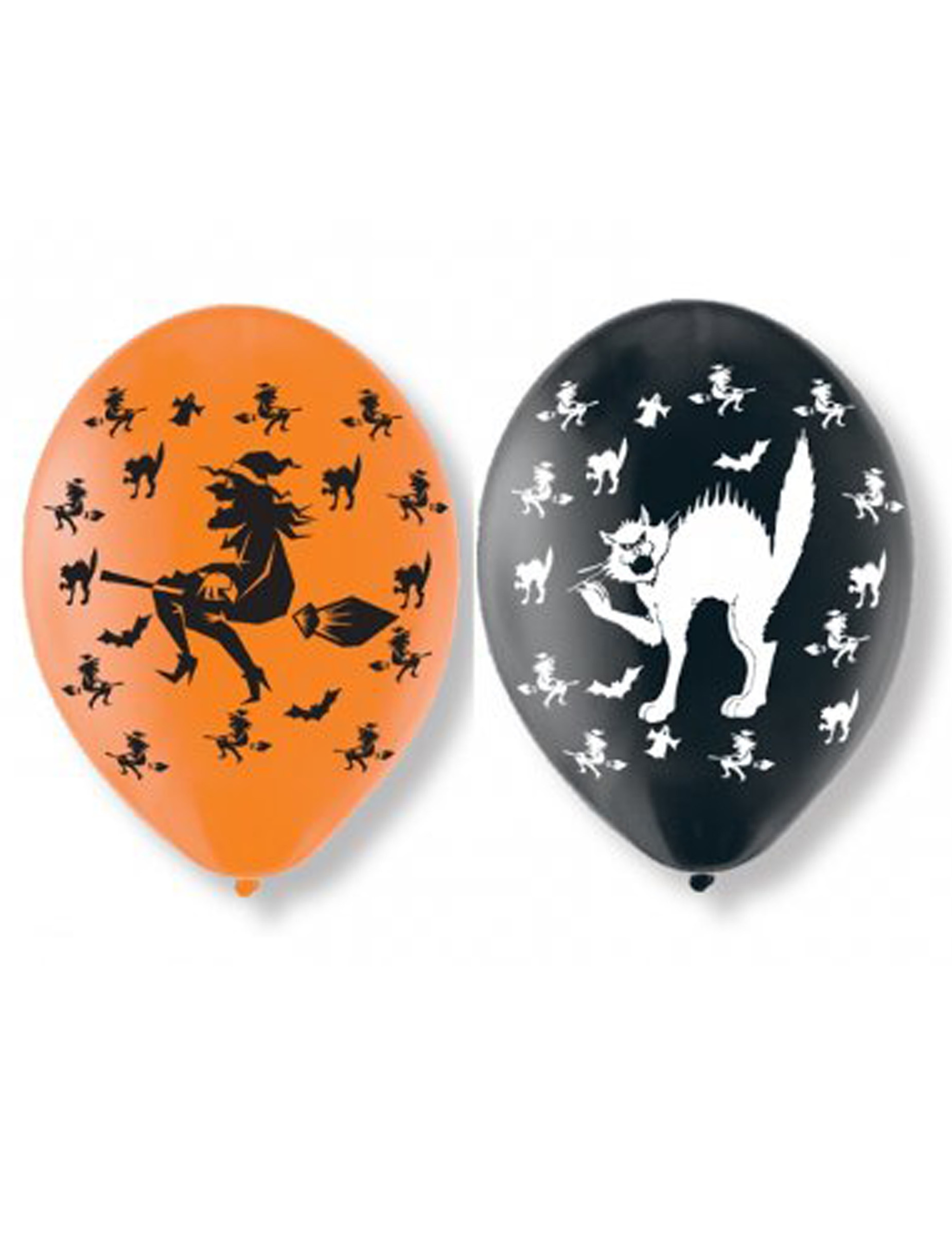6 Ballons en latex chats et sorcières Halloween