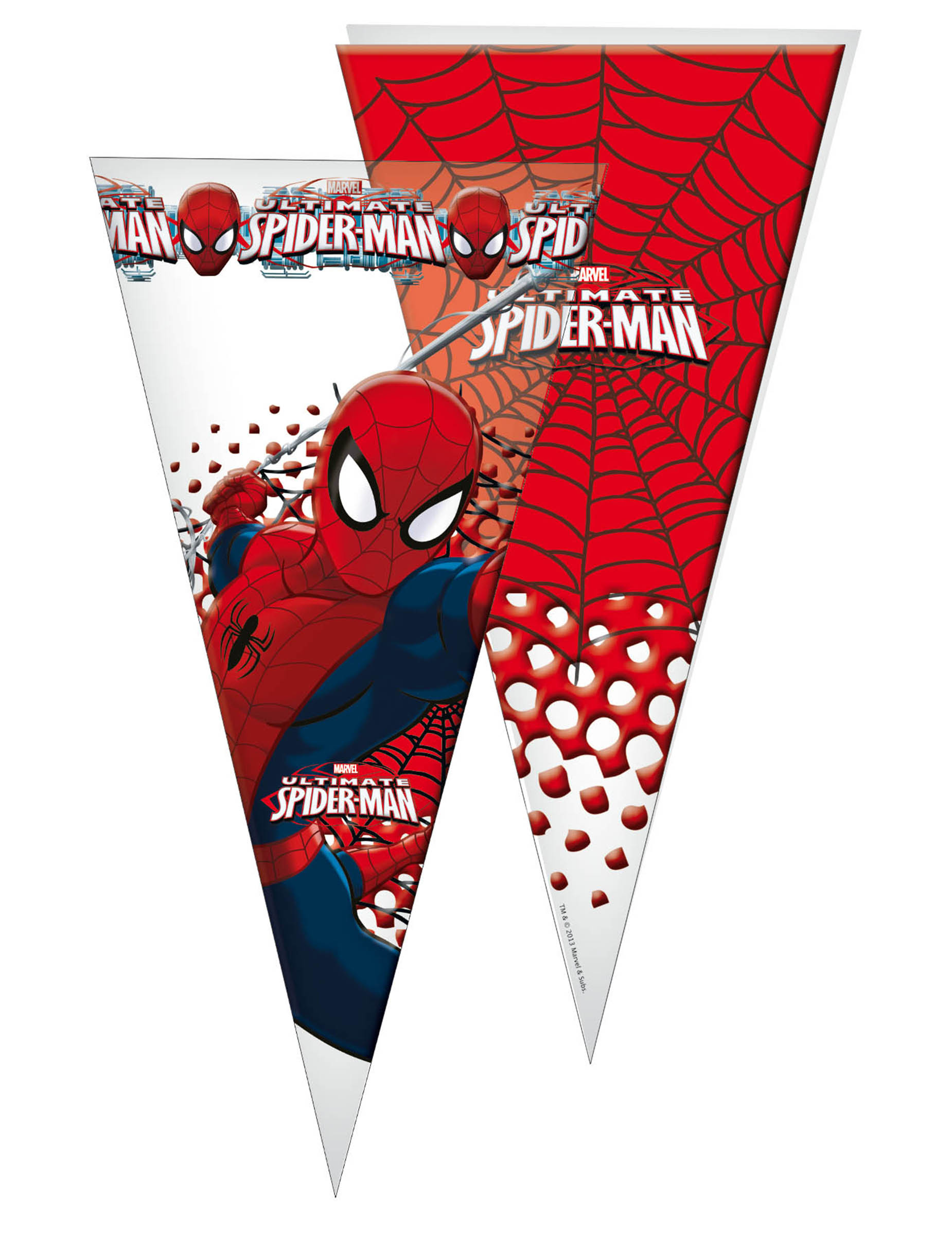 10 Grands sacs en forme de cône Spiderman 30 x 60 cm