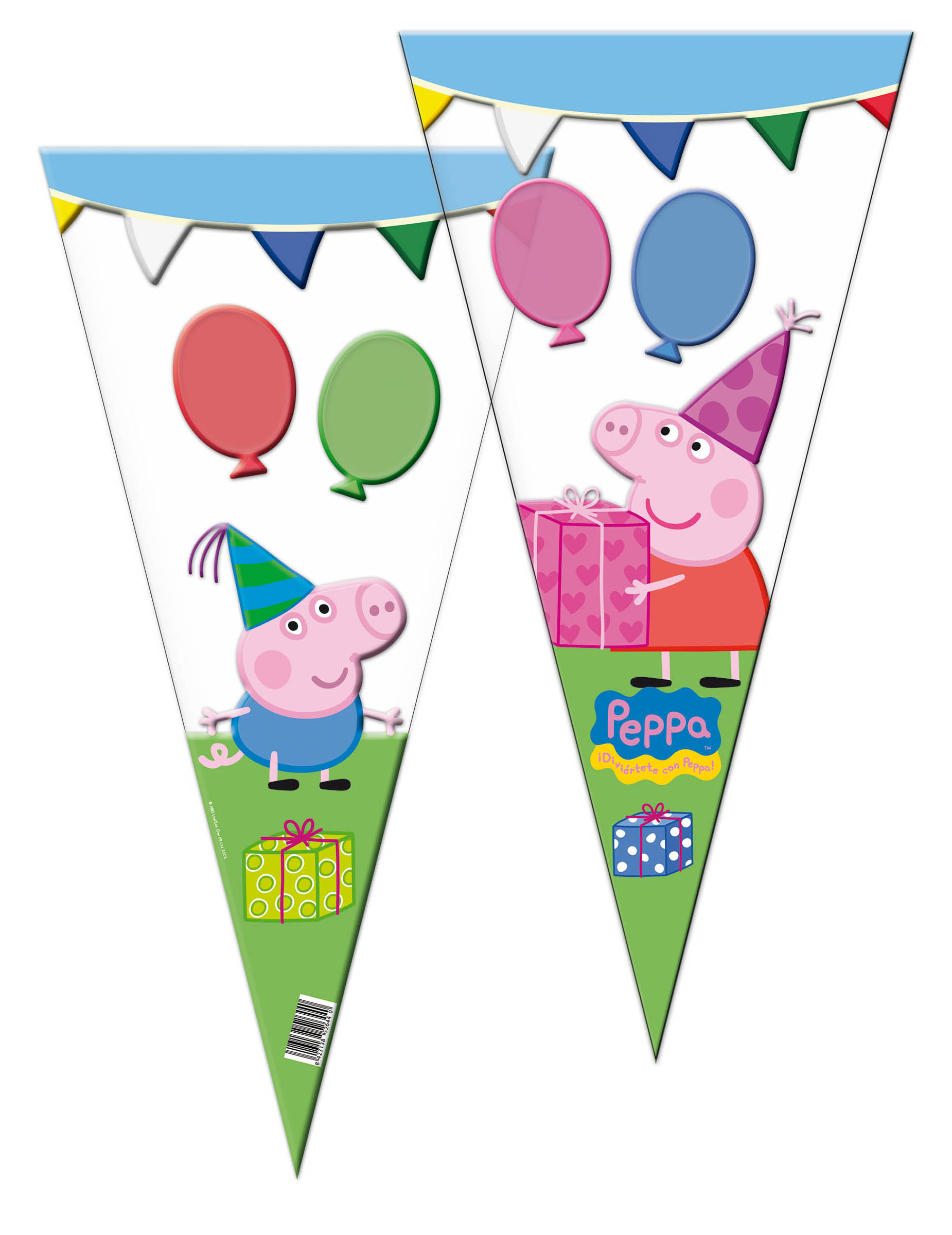 10 Grands sacs en forme de cône Peppa Pig 30 x 60 cm