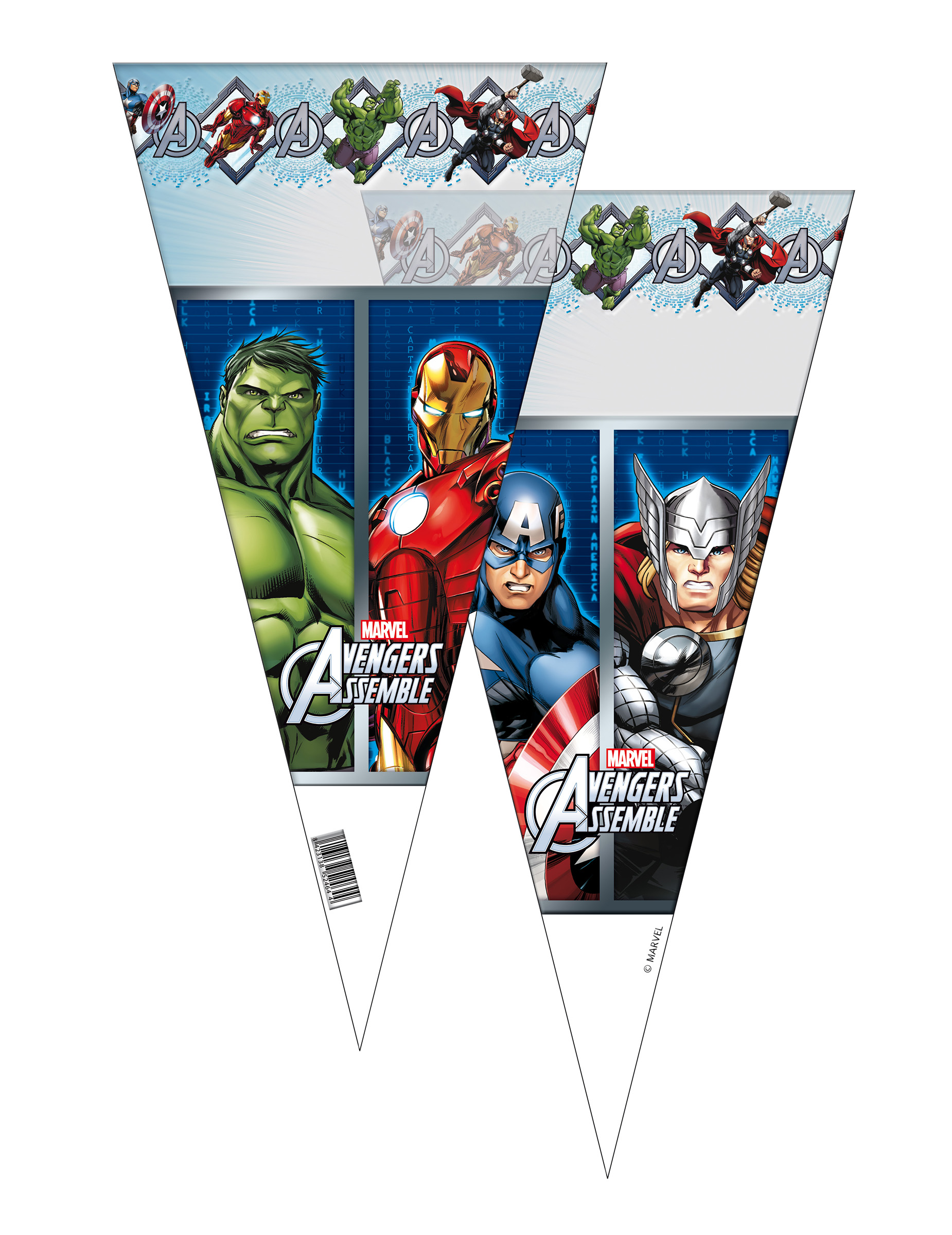 6 Grands Sacs en forme de cône Avengers 20 x 40 cm