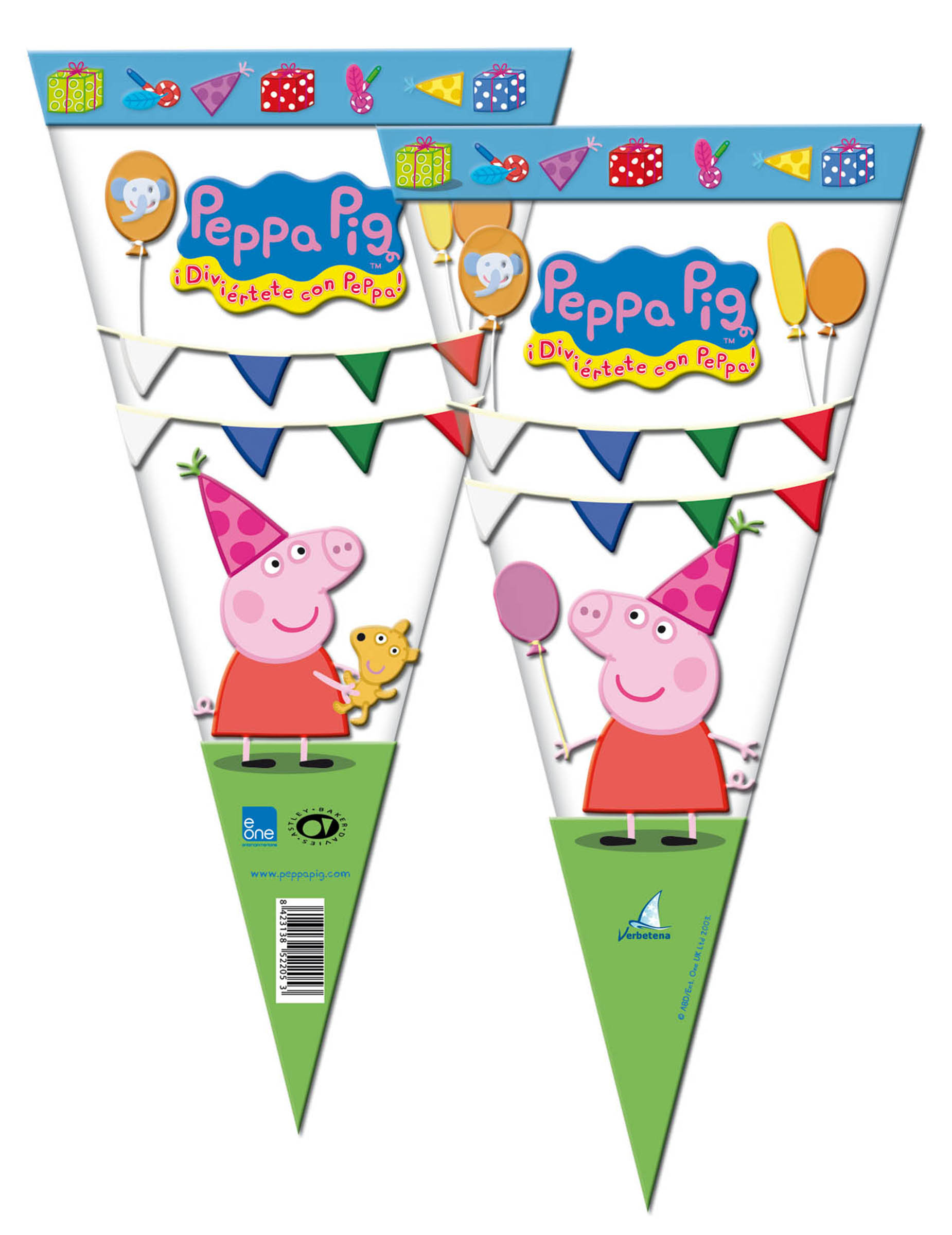 6 Sacs en forme de cône Peppa Pig 20 x 40 cm