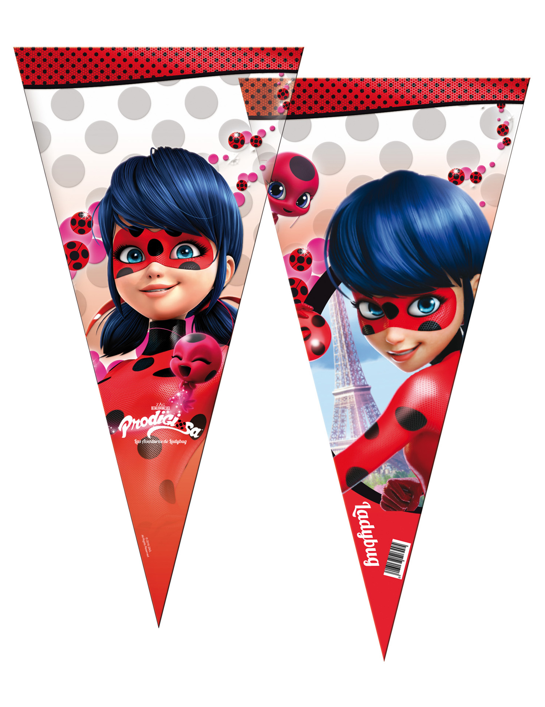 6 Grands sacs en forme de cône Ladybug 30 x 60 cm