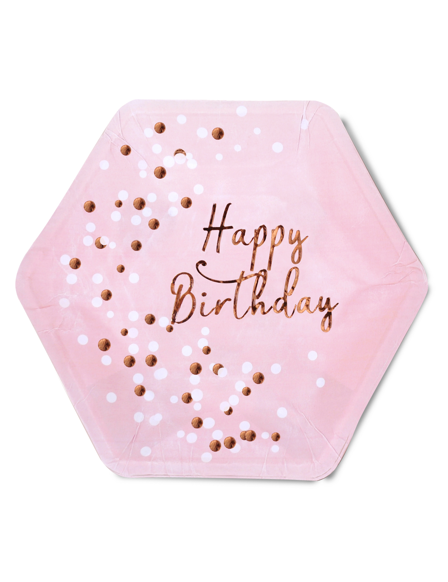 8 Assiettes en carton Happy Birthday confettis rose gold 23 cm