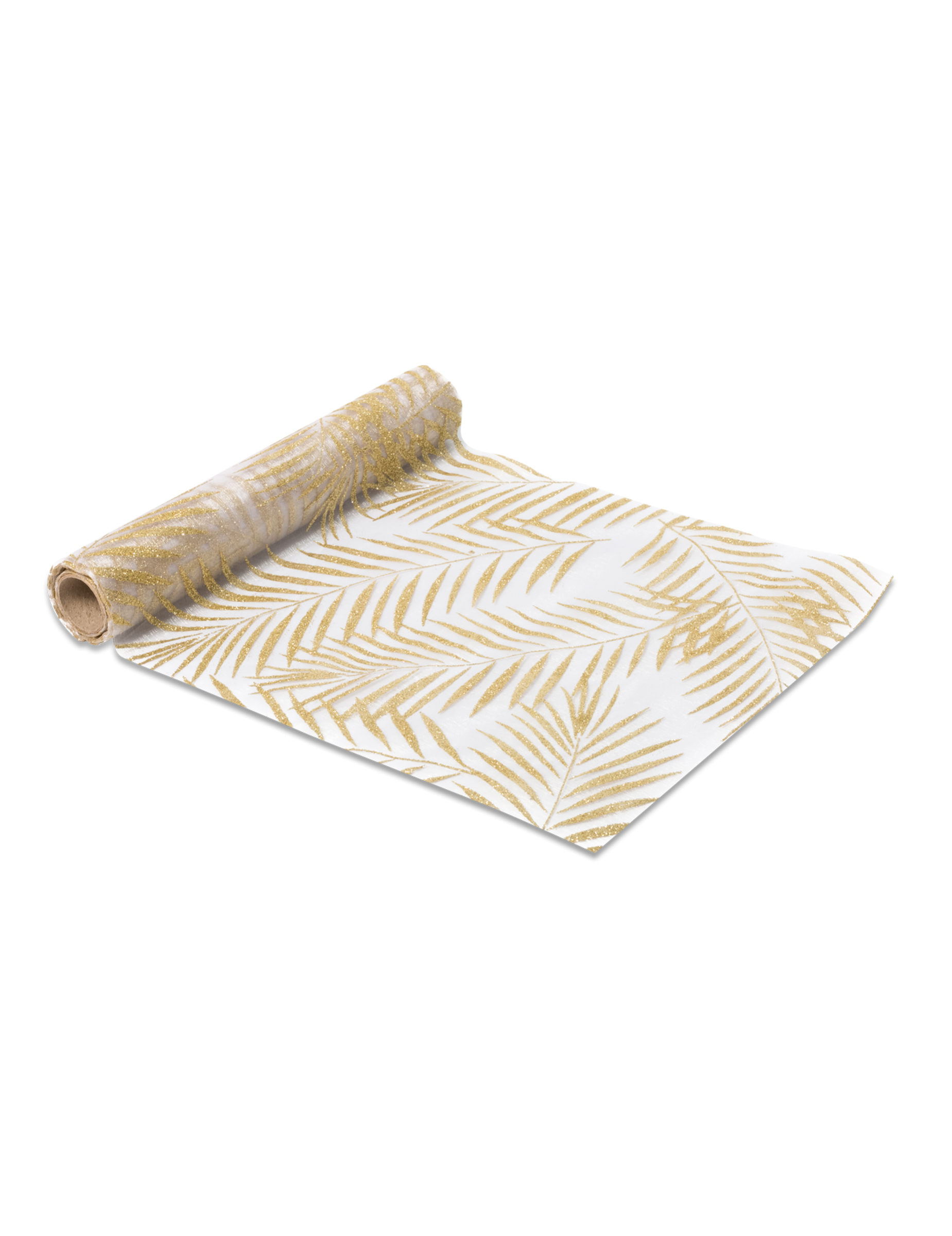 Chemin de table en organza palmier pailleté doré  28 cm x 5 m