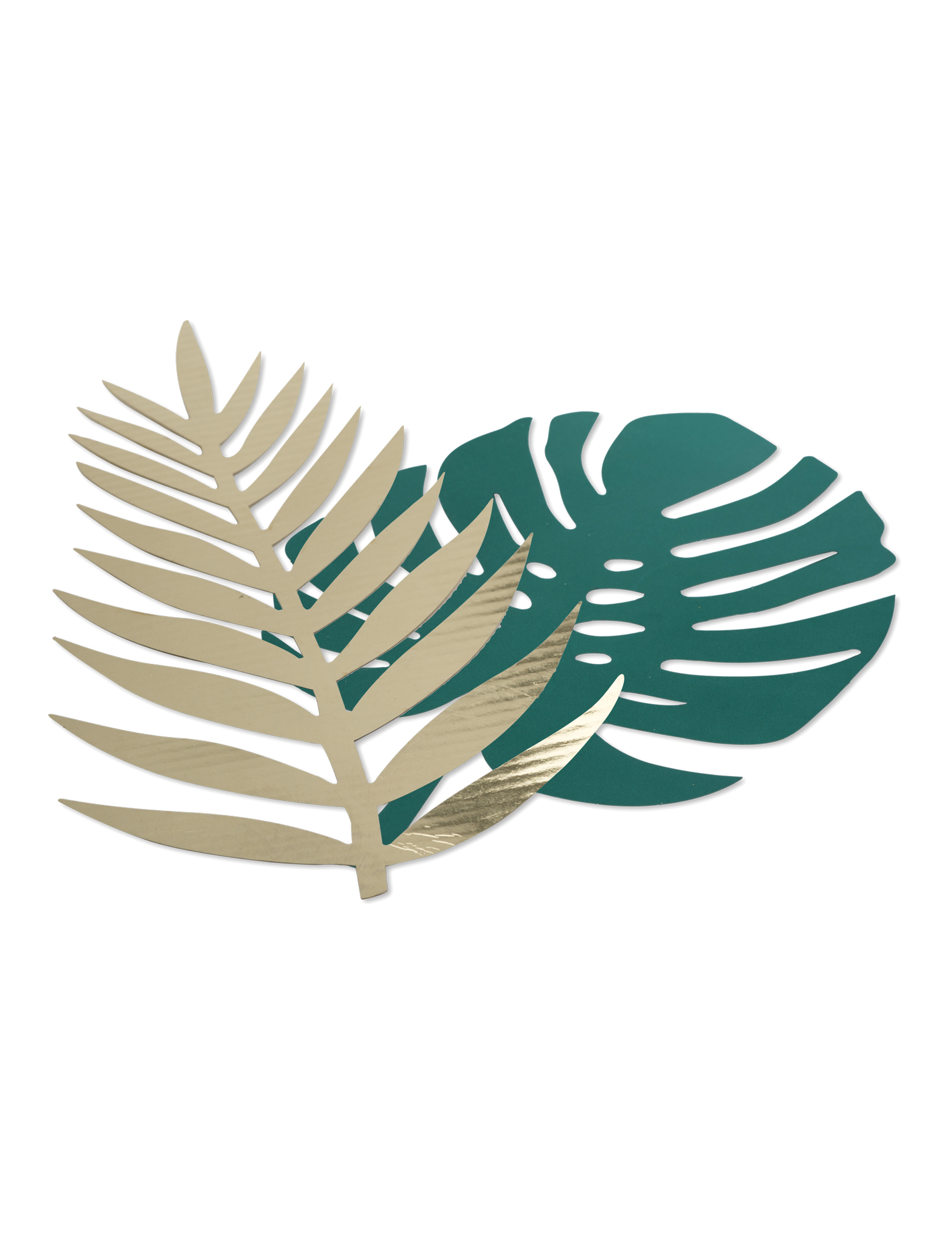 6 Feuilles tropicales vert et or carton