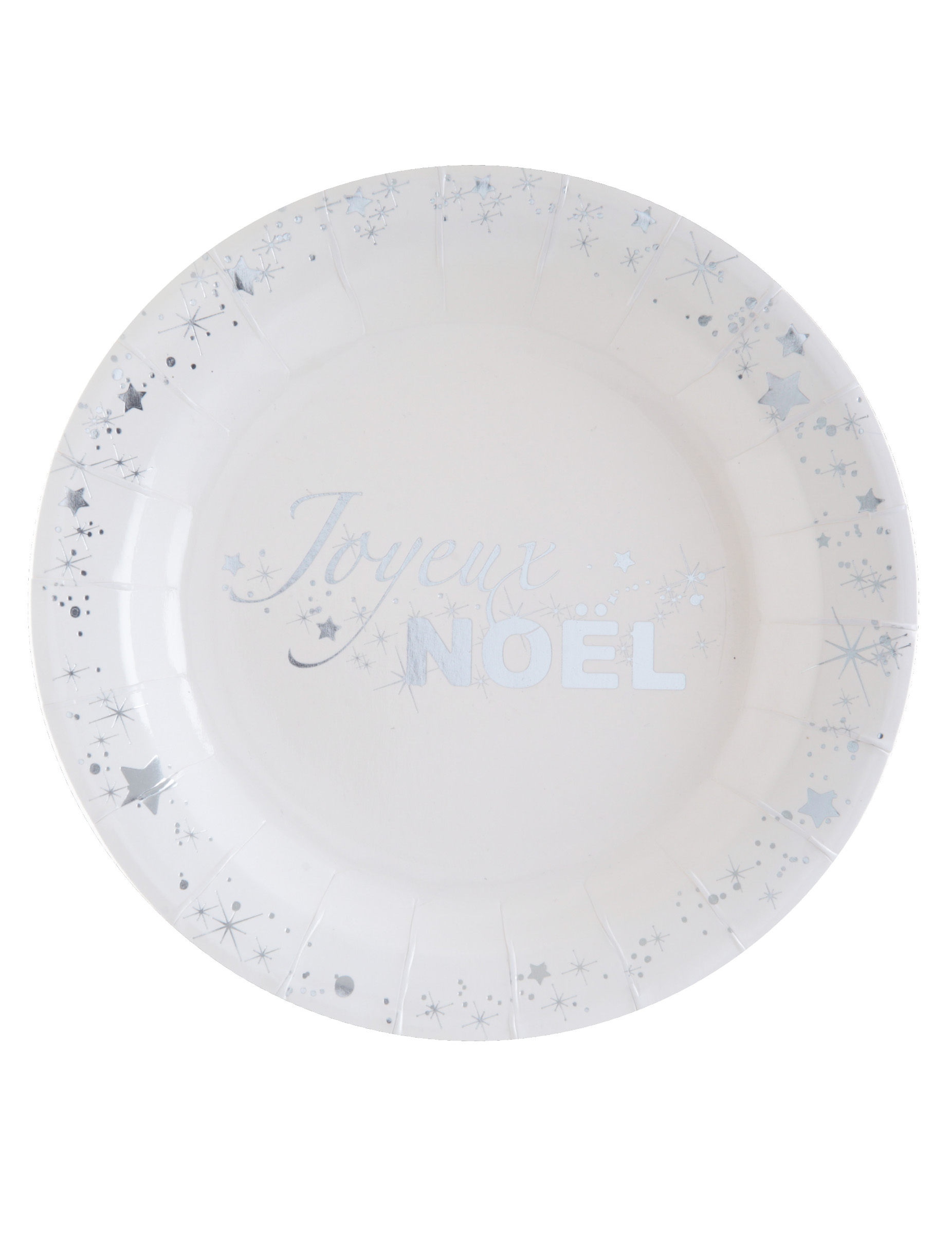 10 Assiettes en carton Joyeux Noël blanc et argenté métallisé 18 cm
