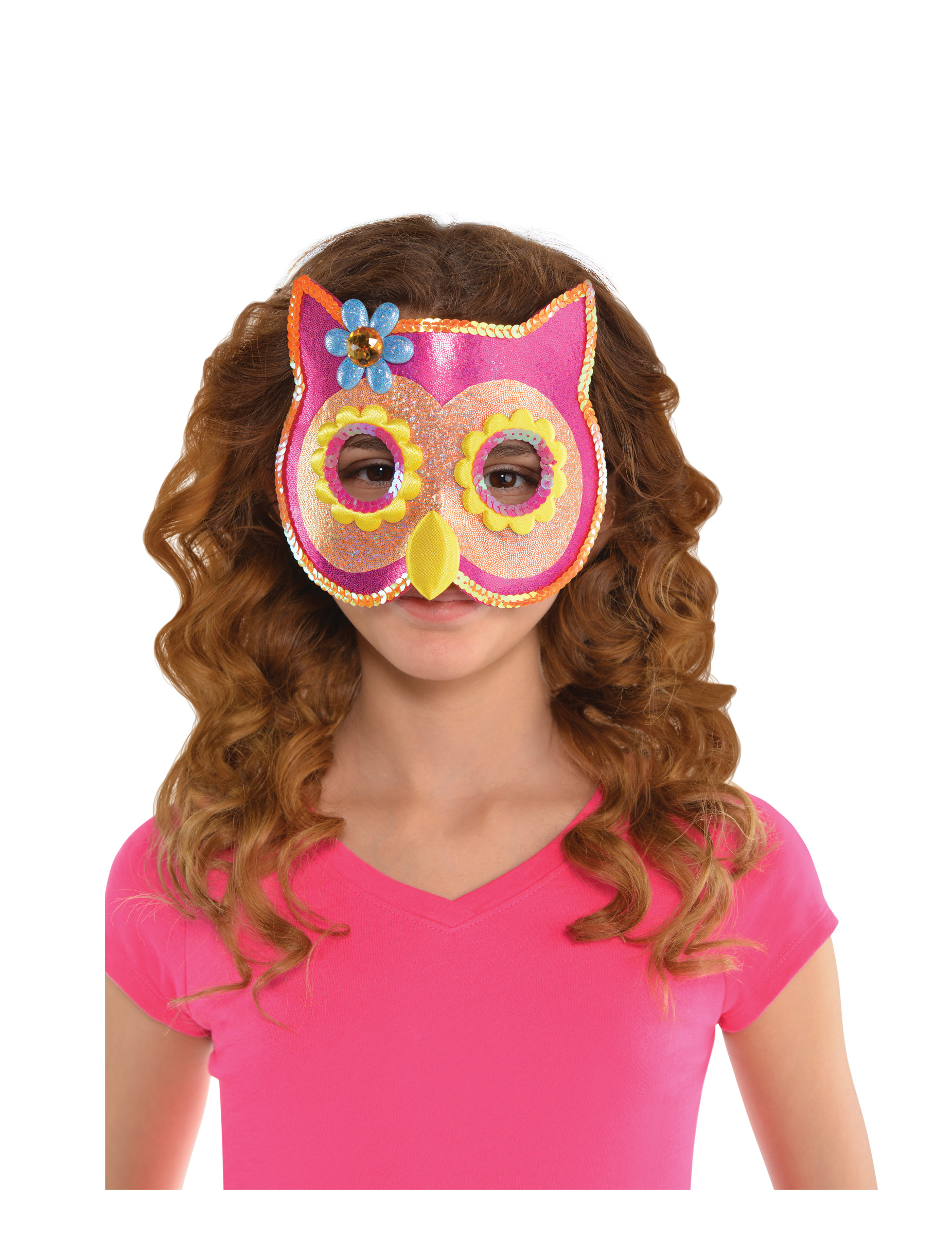 Loup en sequin chouette rose enfant