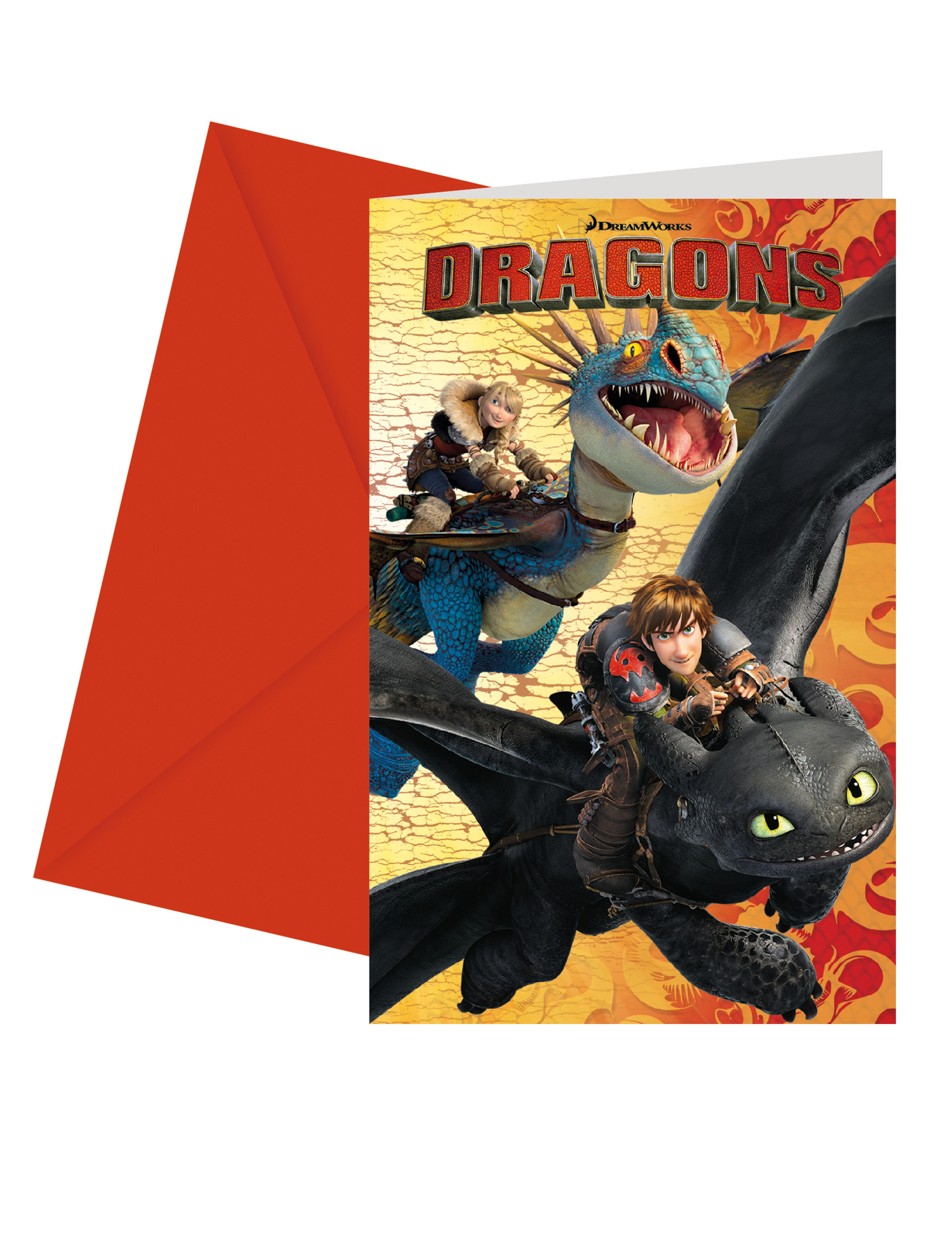6 Cartons d'invitations avec enveloppes Dragons 14 x 9 cm