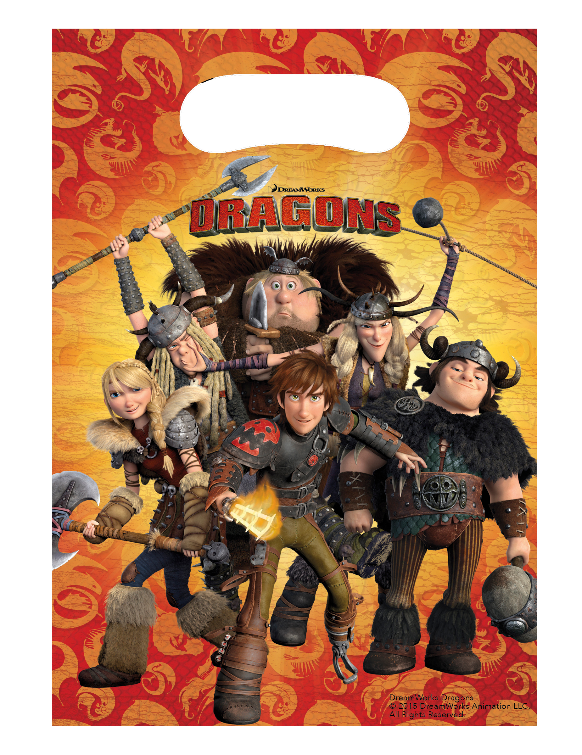 6 Sacs cadeaux Dragons 23 x 16,5 cm