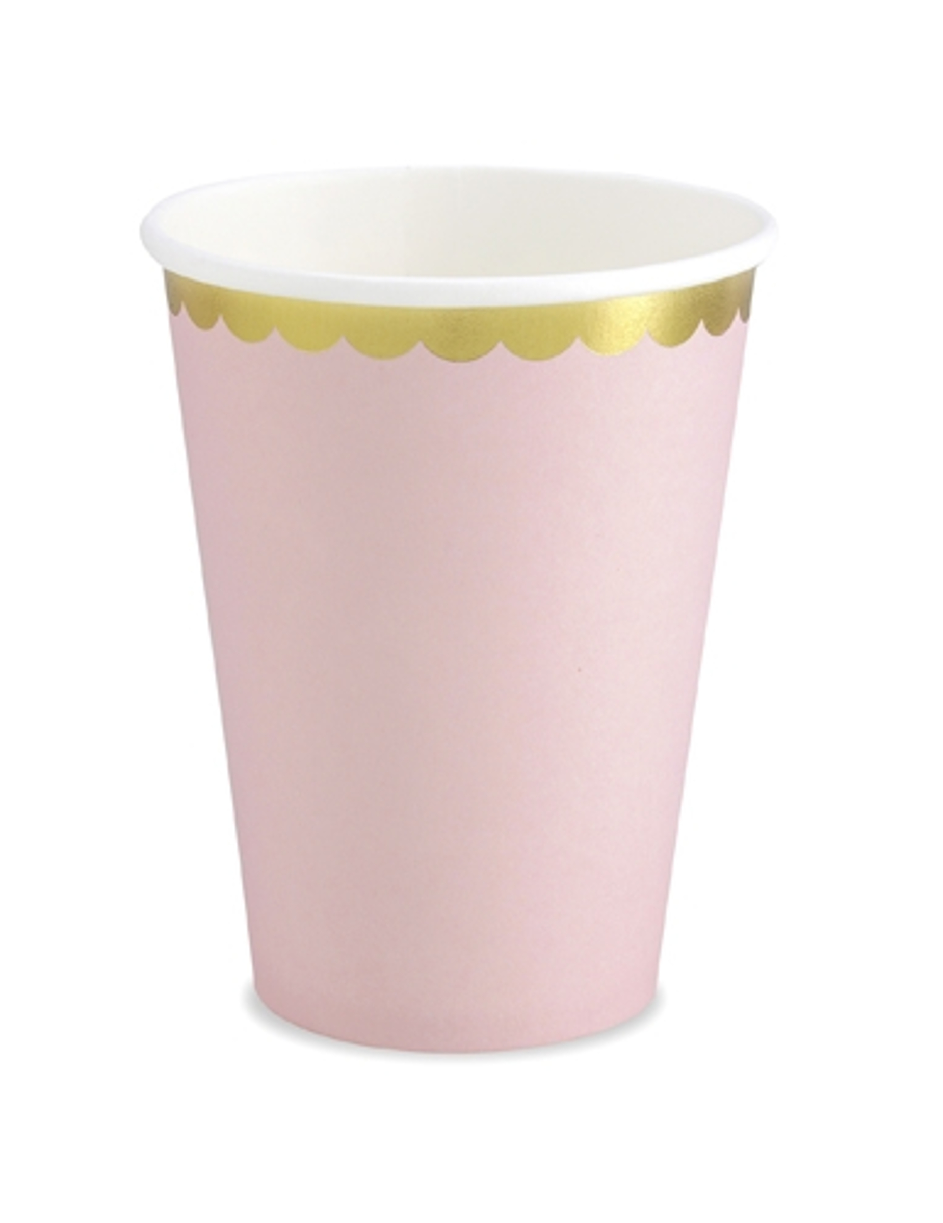 6 Gobelets en carton rose pâle et dorure 220 ml
