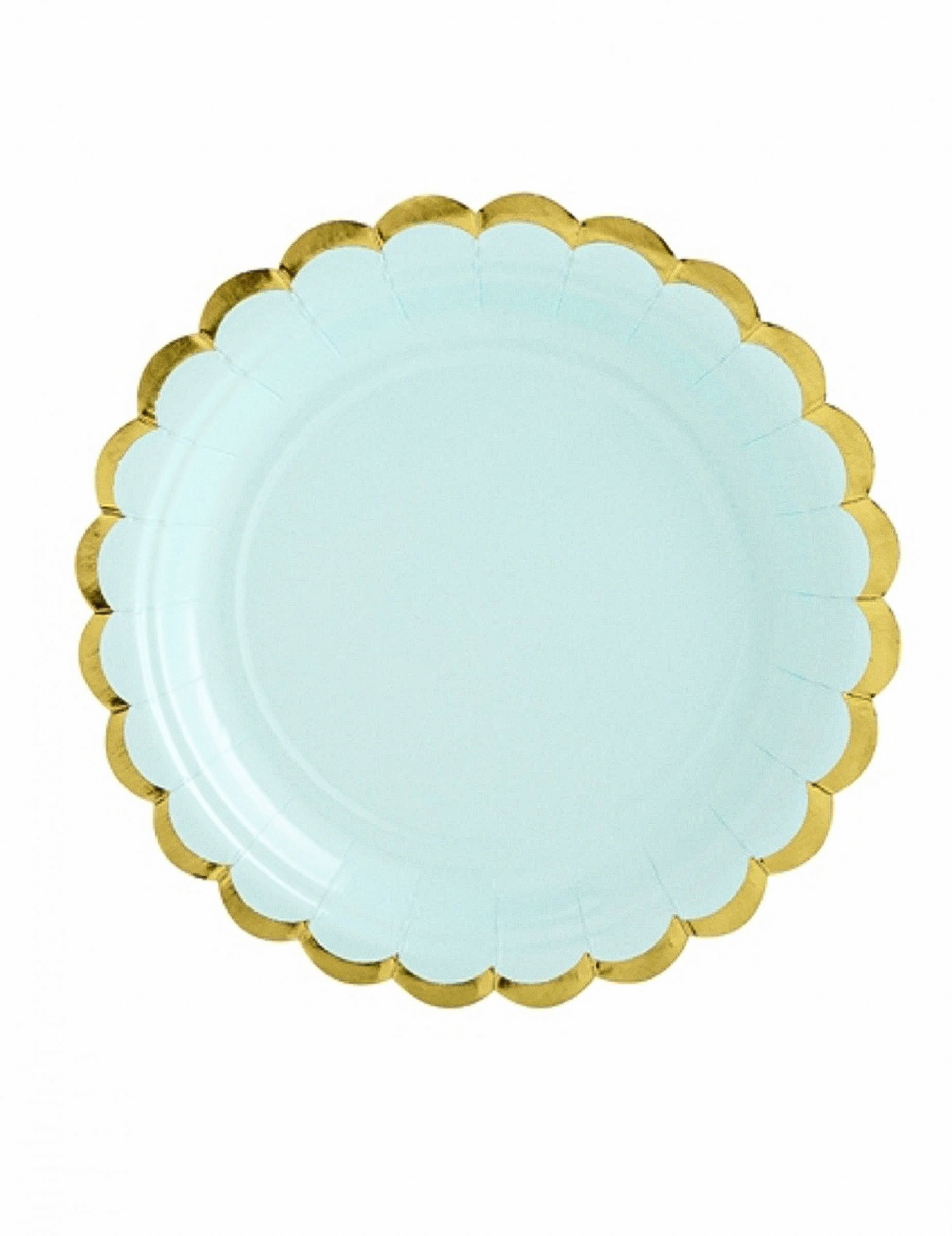 6 Petites assiettes en carton menthe et dorure 18 cm