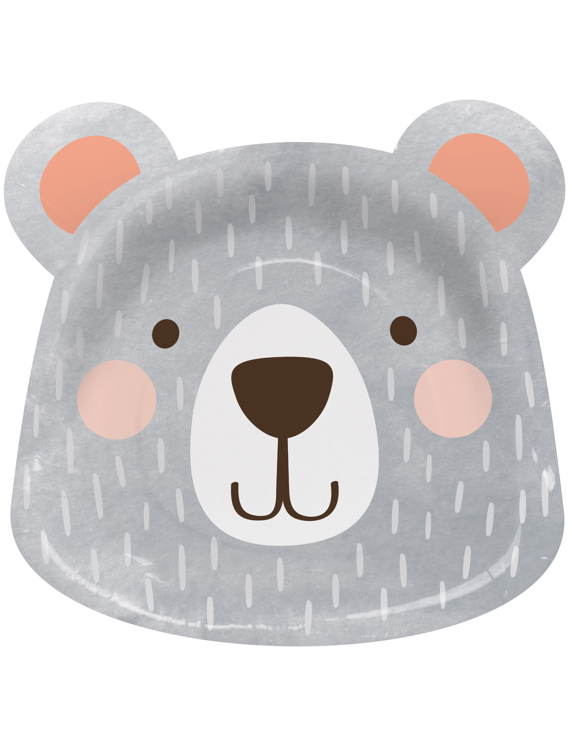 8 Assiettes en carton en forme de tête Ours Gris 20,8 x 21,6 cm