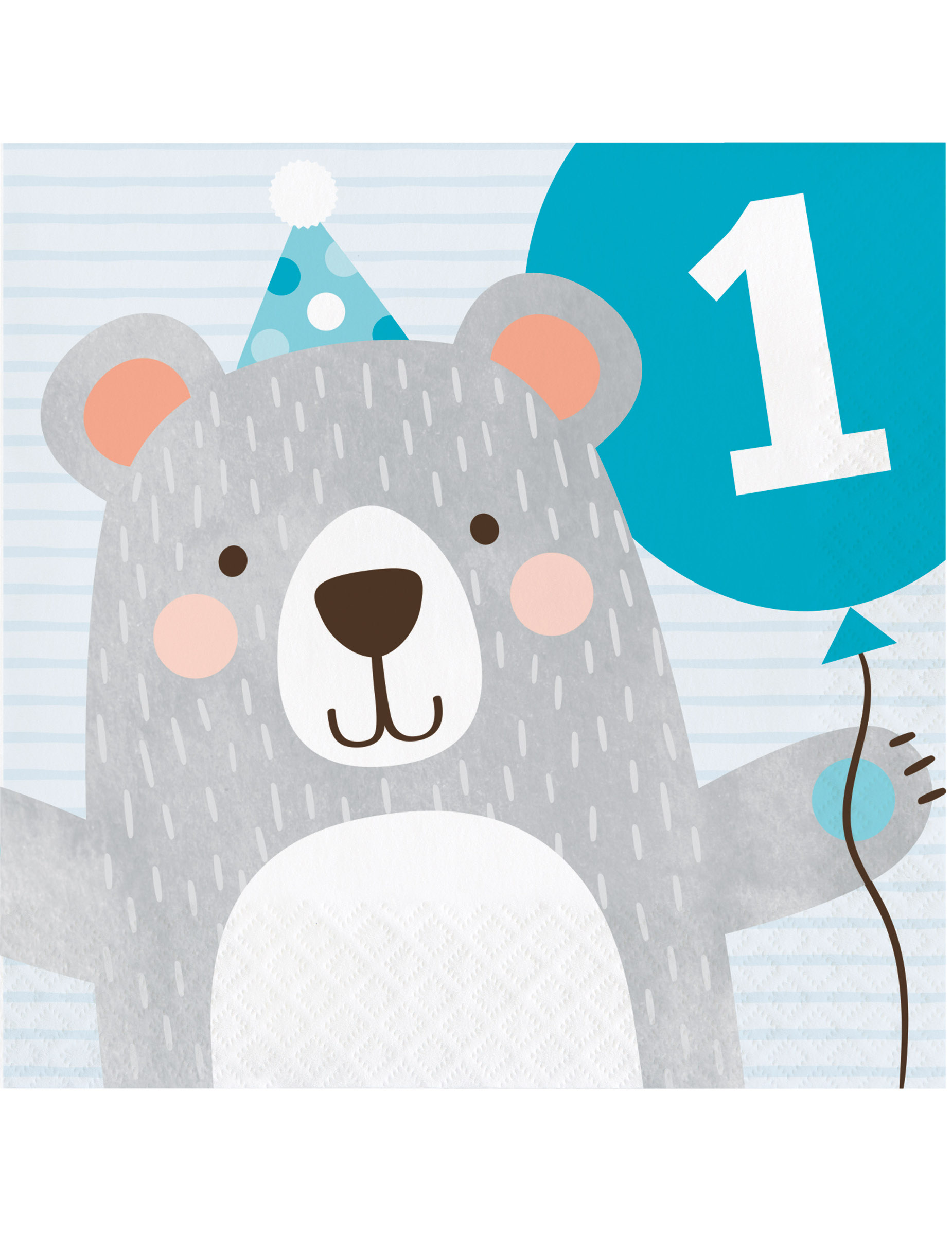 16 Serviettes en papier 1er Anniversaire Petit Ours Gris 33 x 33 cm