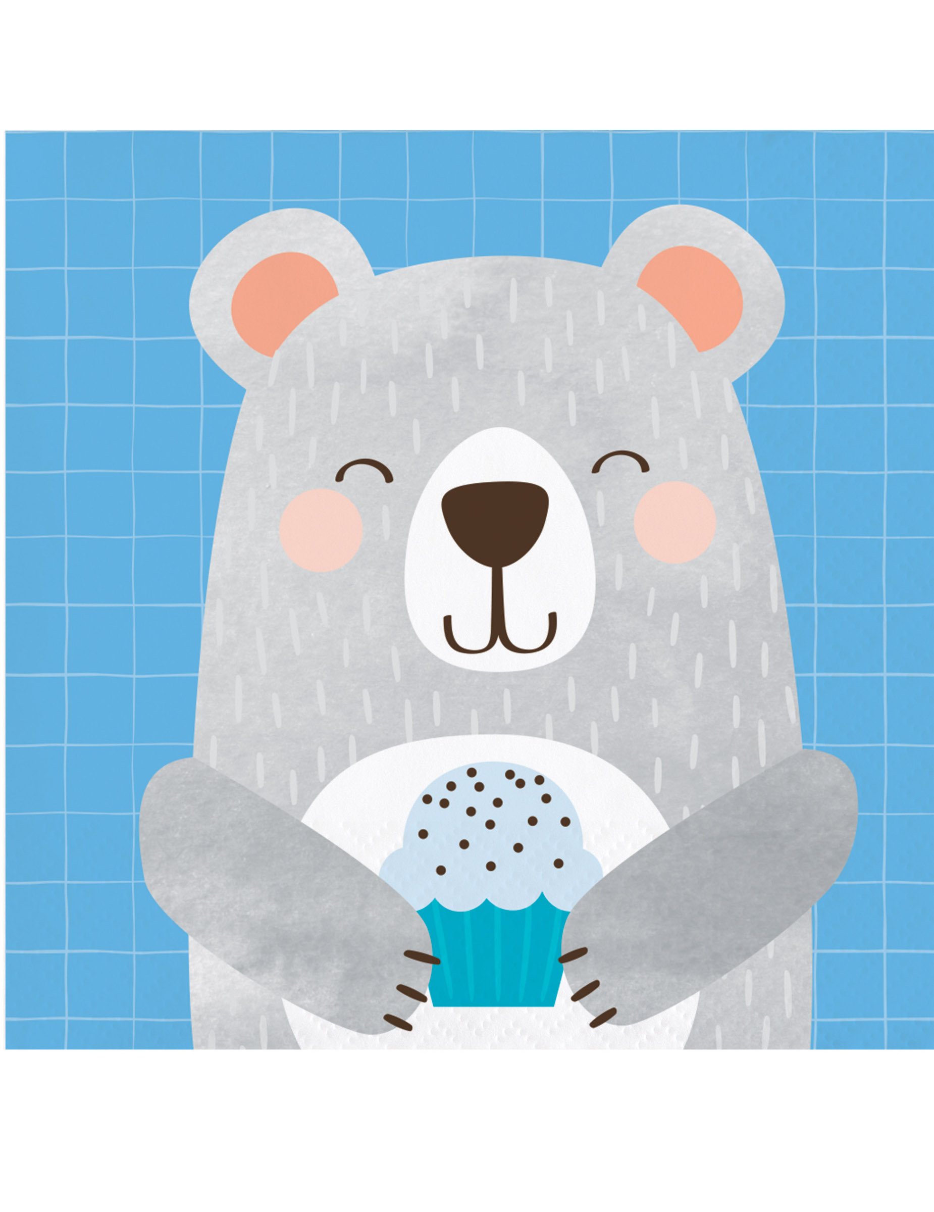 16 Petites serviettes en papier Petit Ours Gris 25 x 25 cm