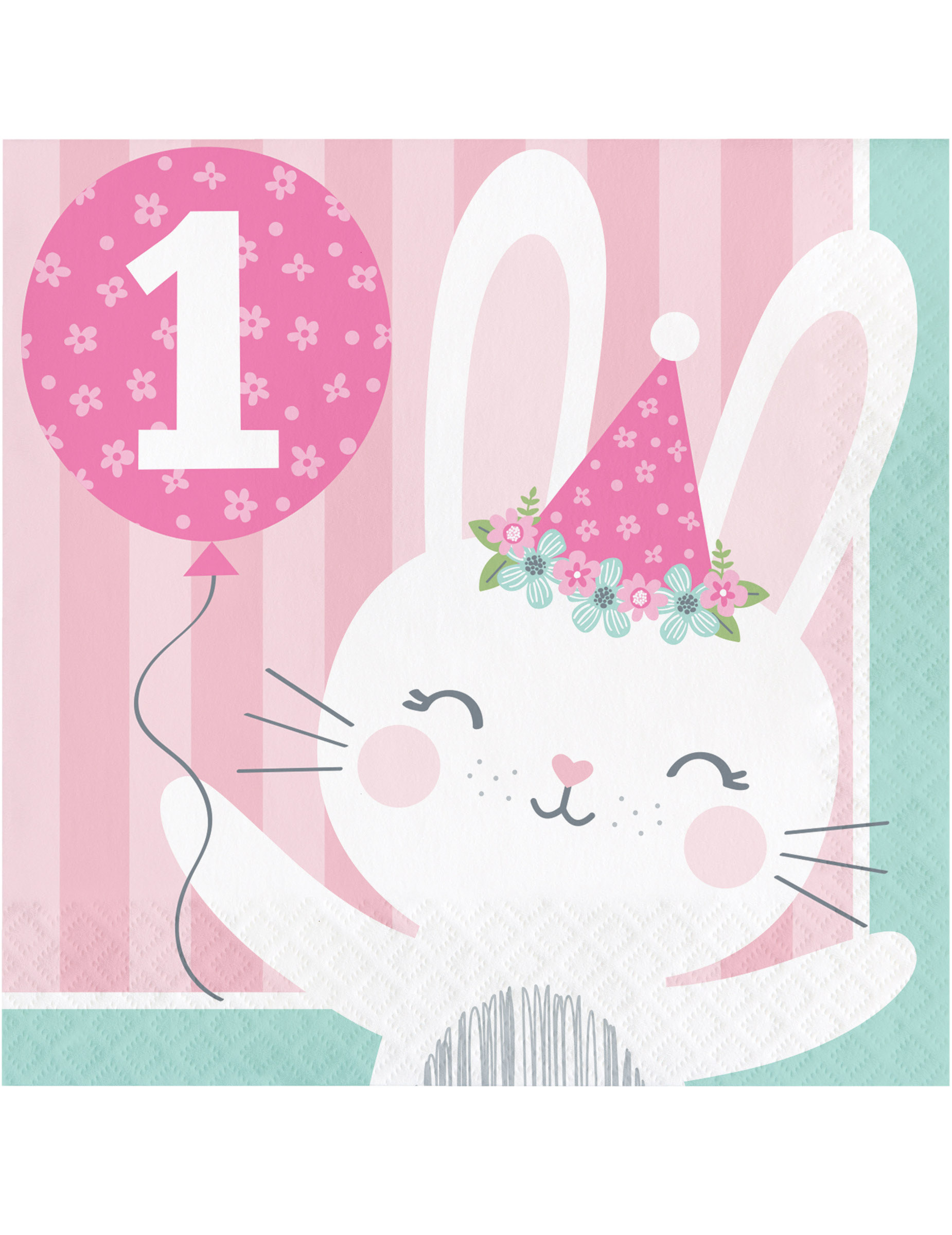 16 Serviettes en papier 1er Anniversaire Petit Lapin roses 33 x 33 cm
