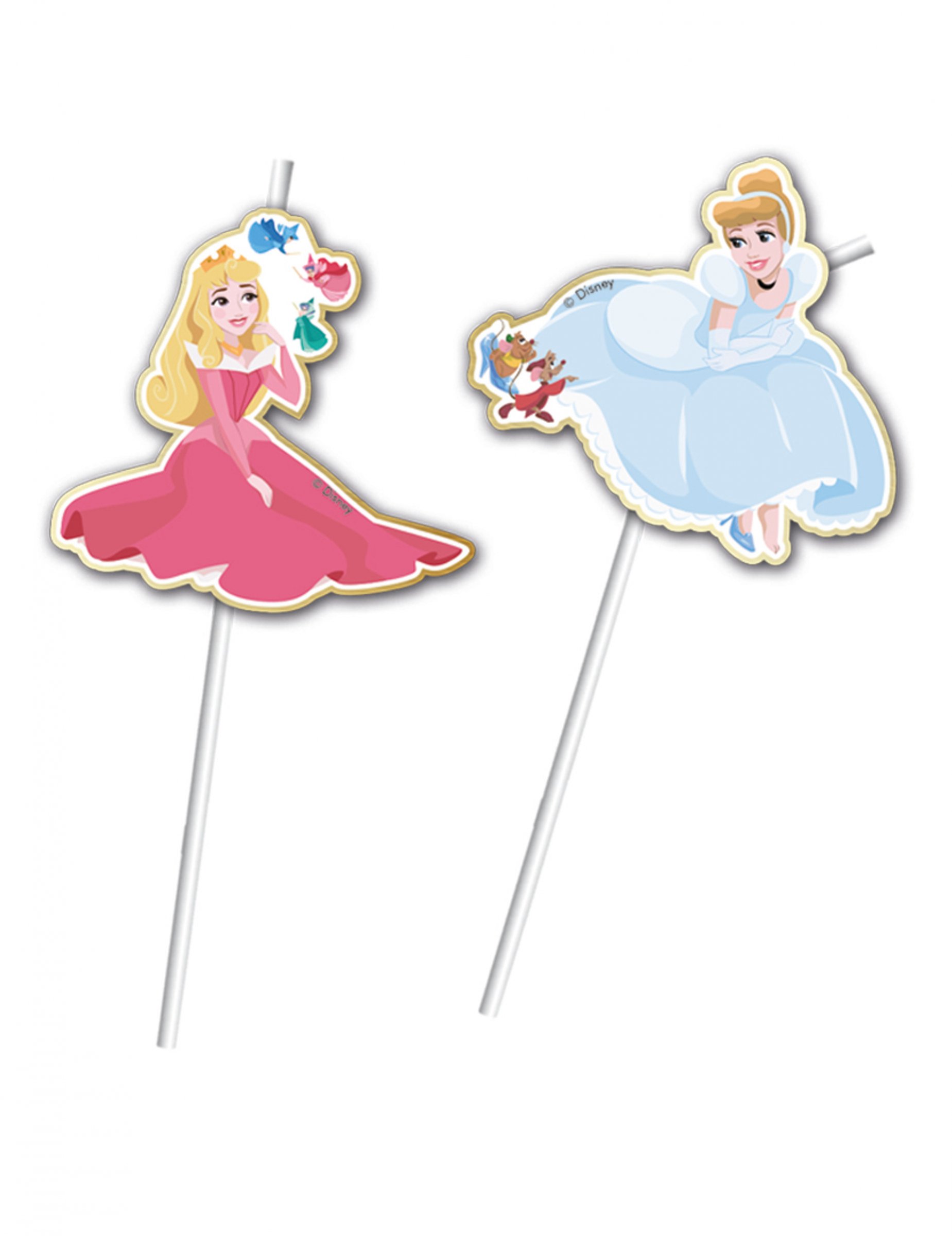 6 Pailles flexibles médaillon premium Princesses Disney