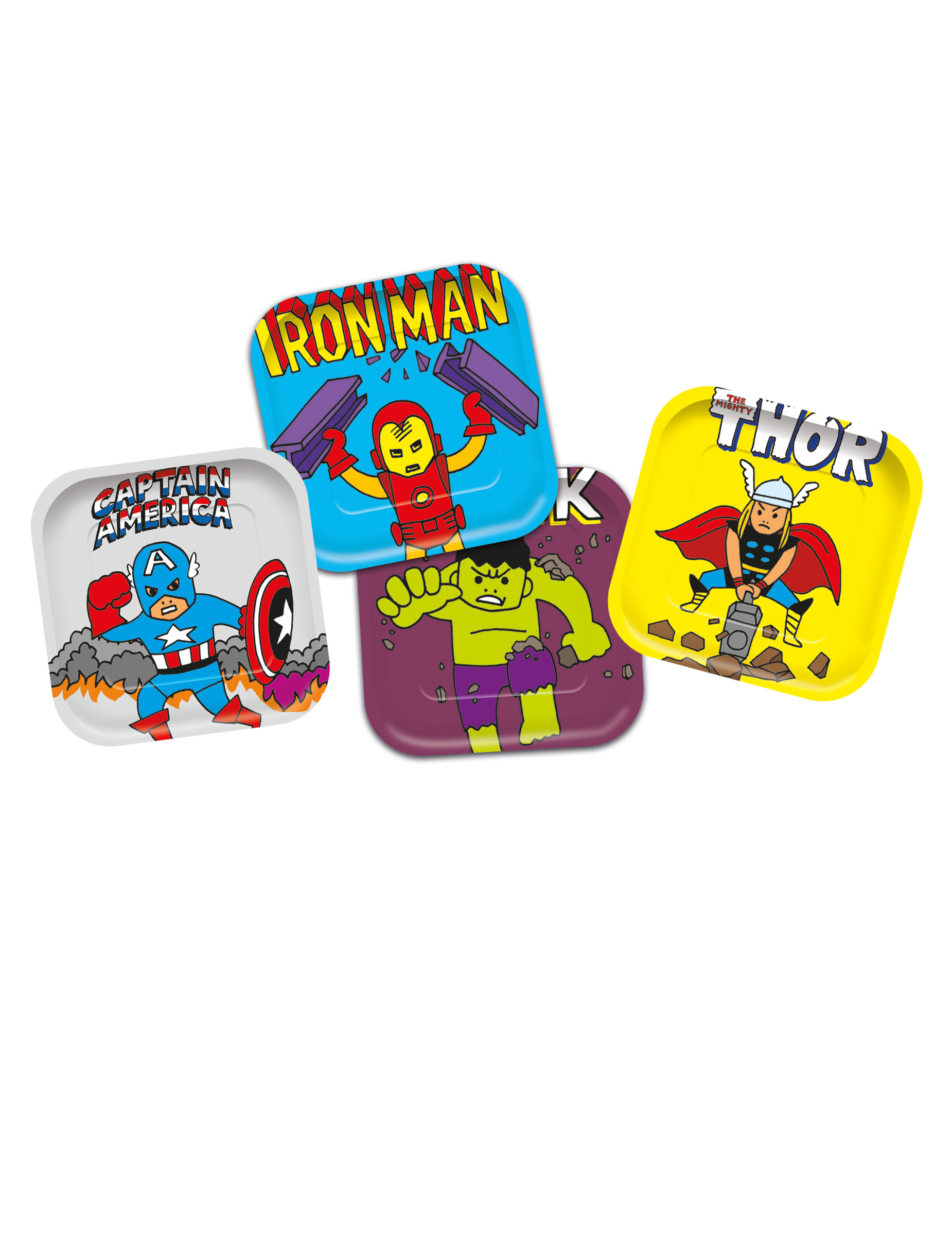 4 Assiettes en carton carré premium Avengers pop comic 24 x 24 cm