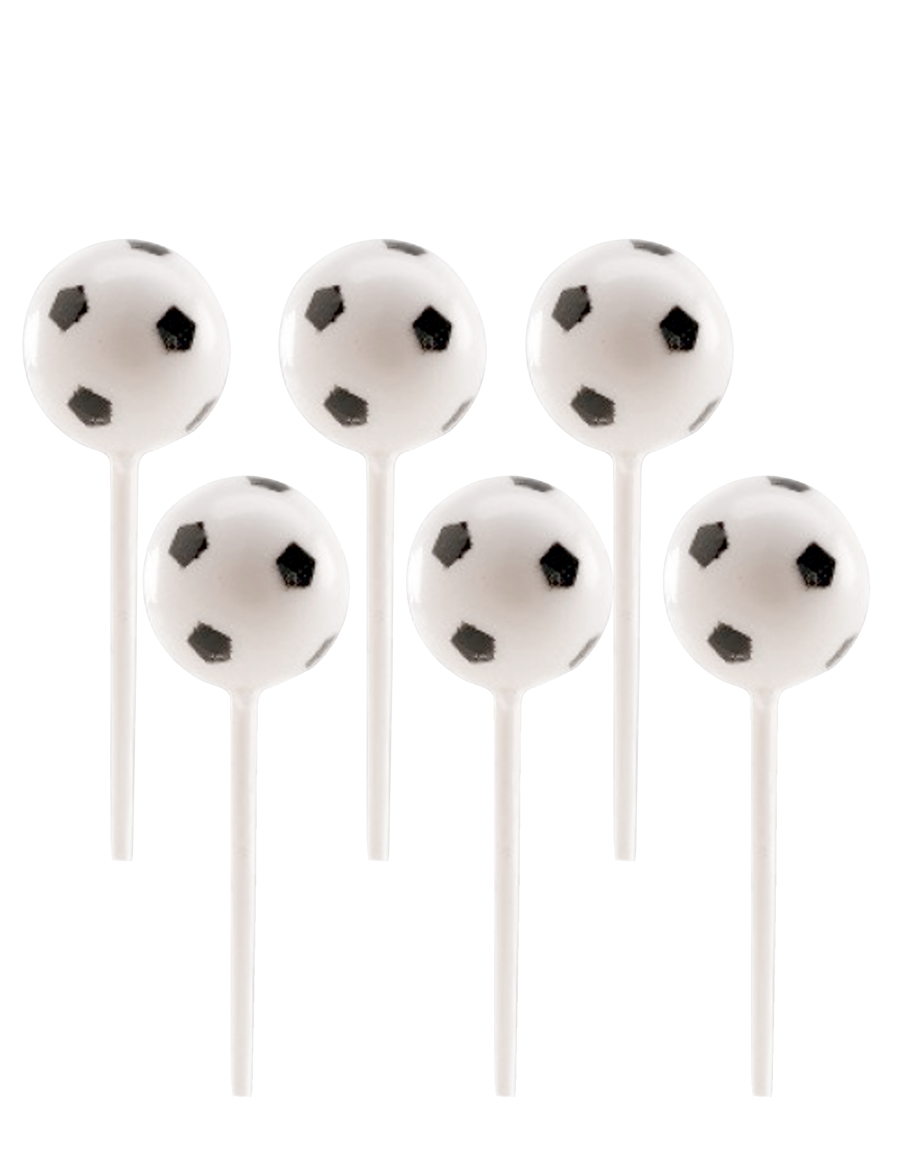 6 Ballons de foot en plastique sur pic 2,3 cm