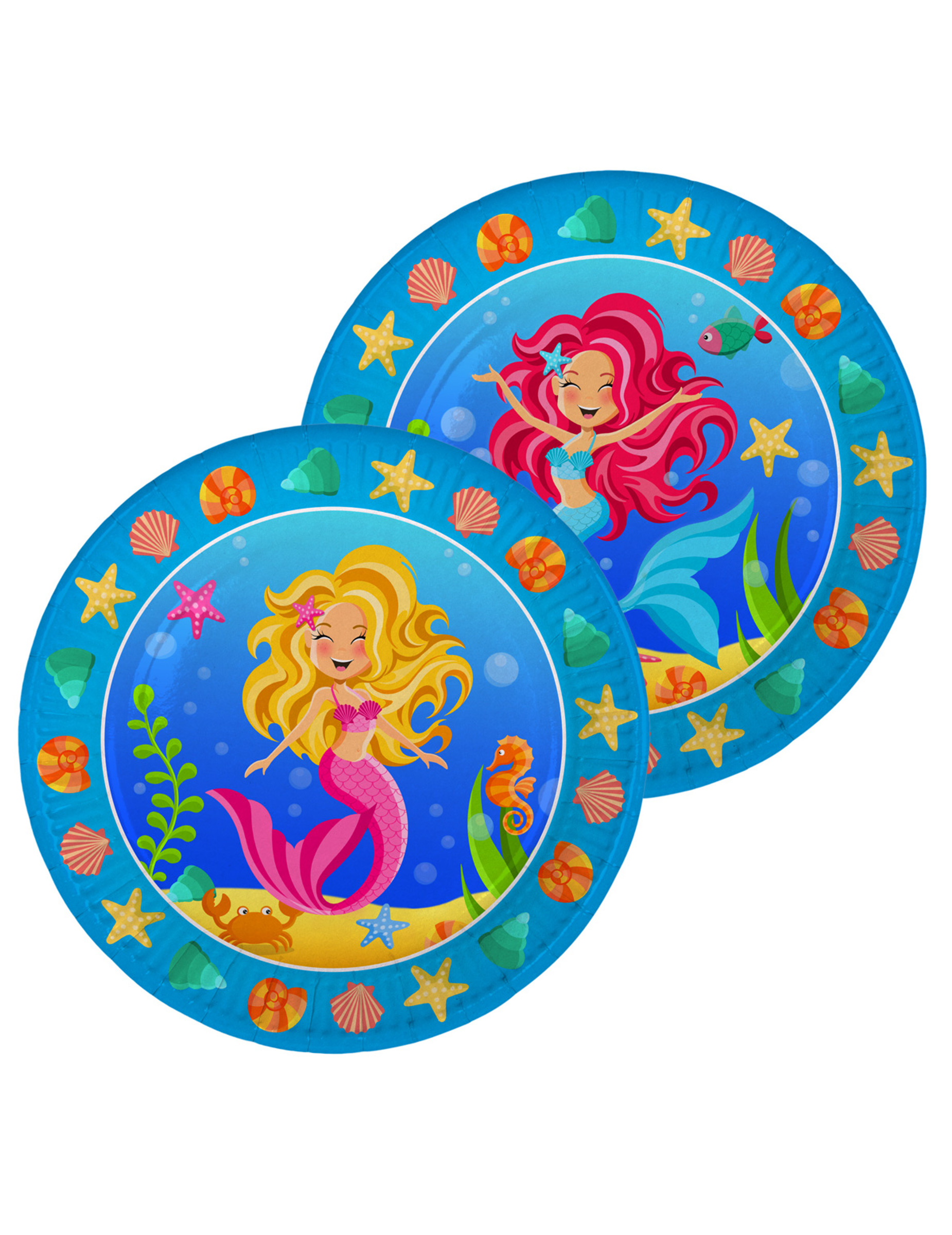 8 Assiettes en carton Sirènes multicolores 23 cm