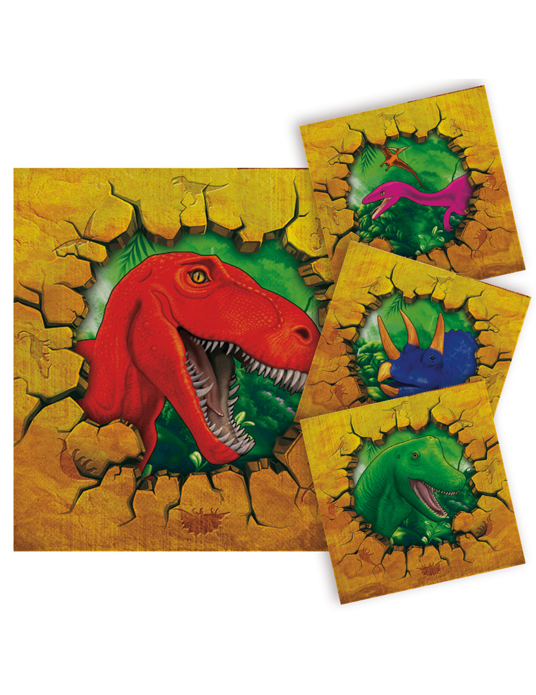 16 Petites serviettes en papier Dinosaures 25 x 25 cm