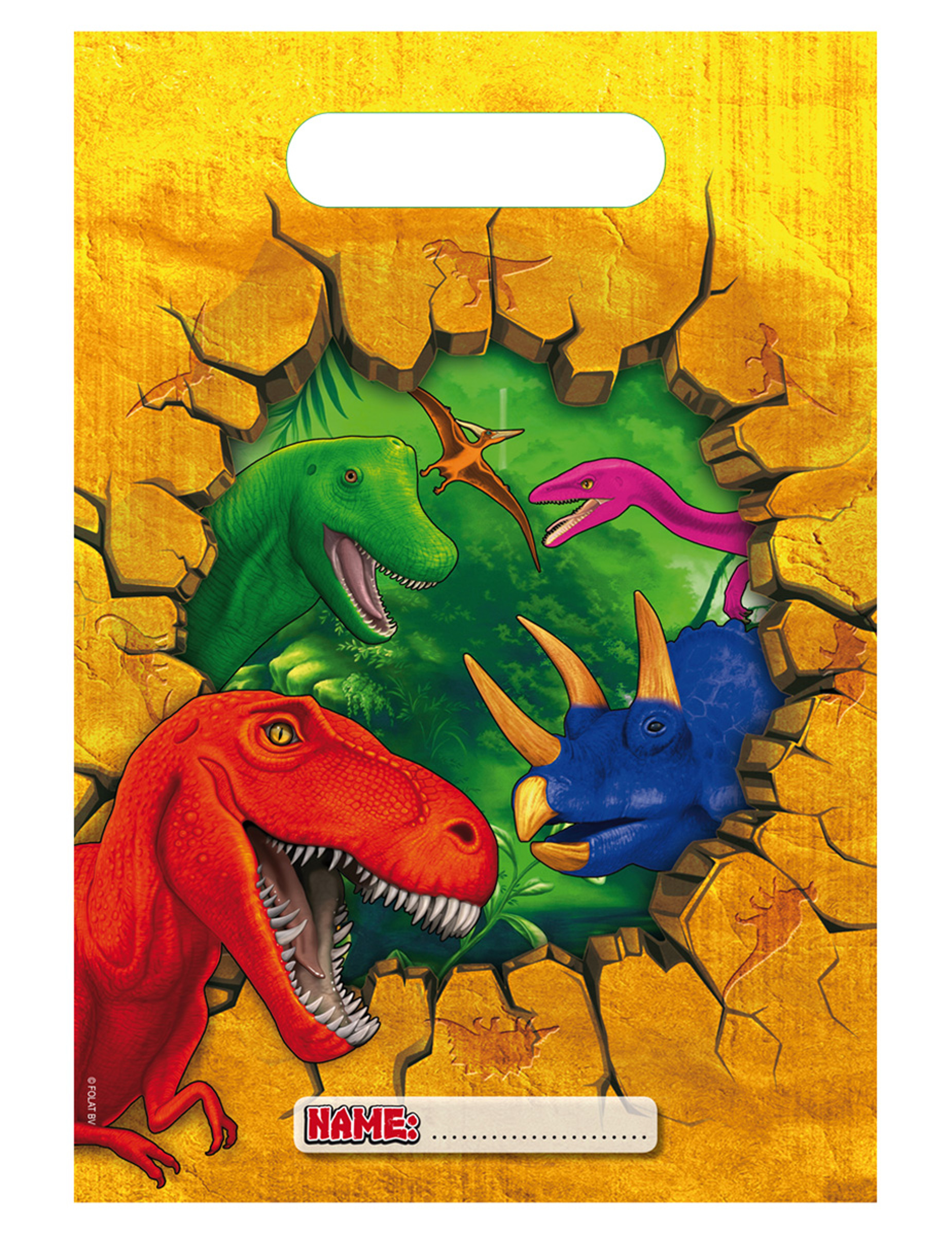 6 Sacs de fête en plastique Dinosaures 17 x 25 cm