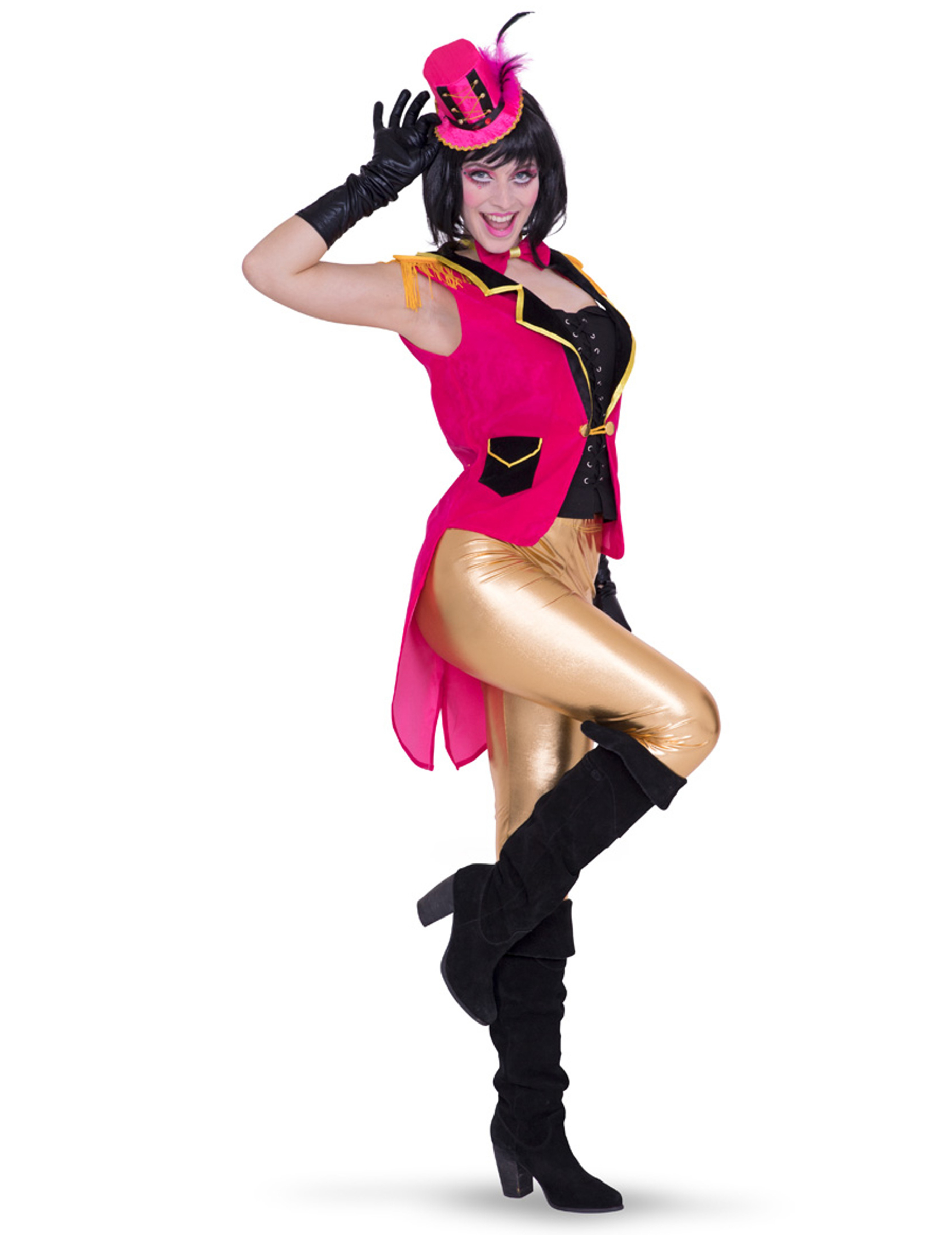 Gilet de cabaret avec noeud papillon rose fluo femme