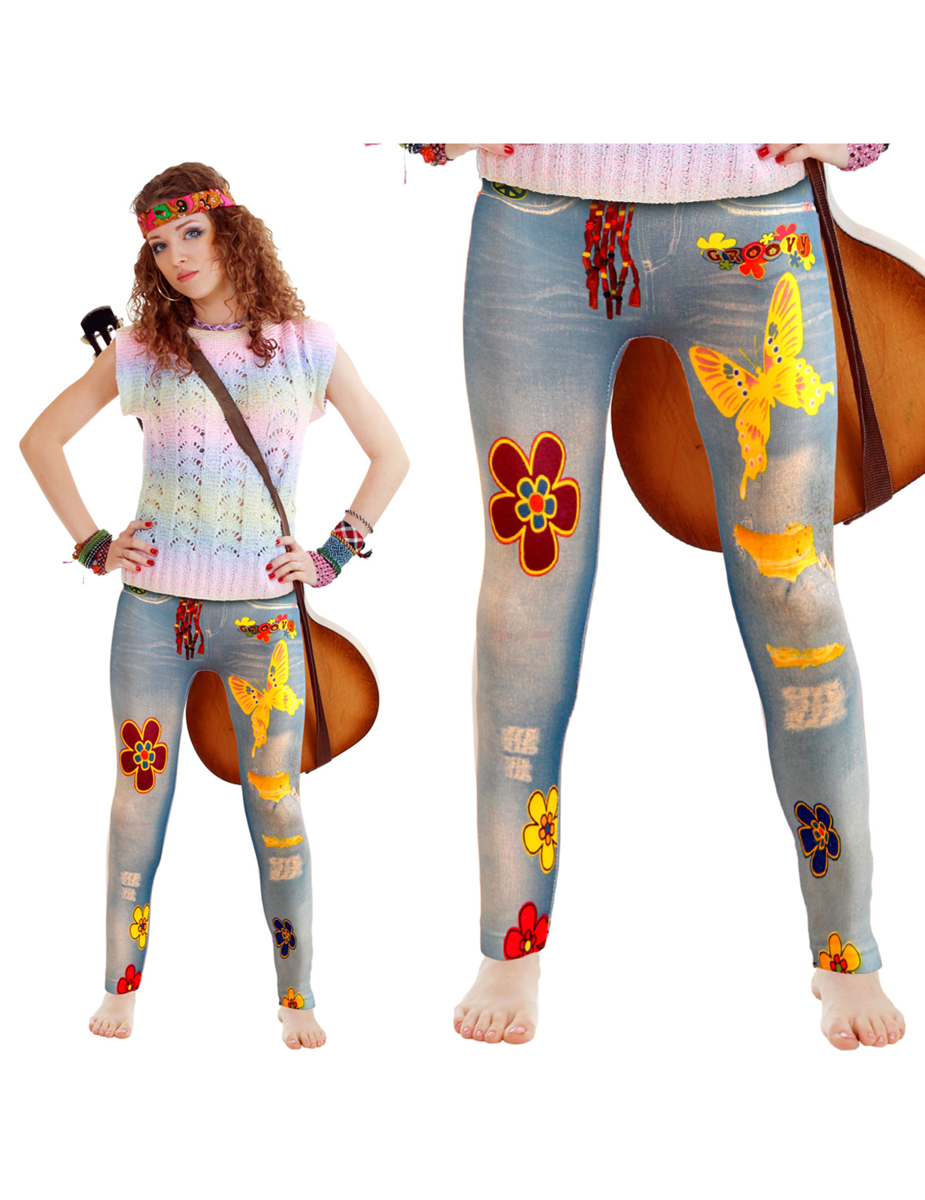 Jean legging flower power adulte