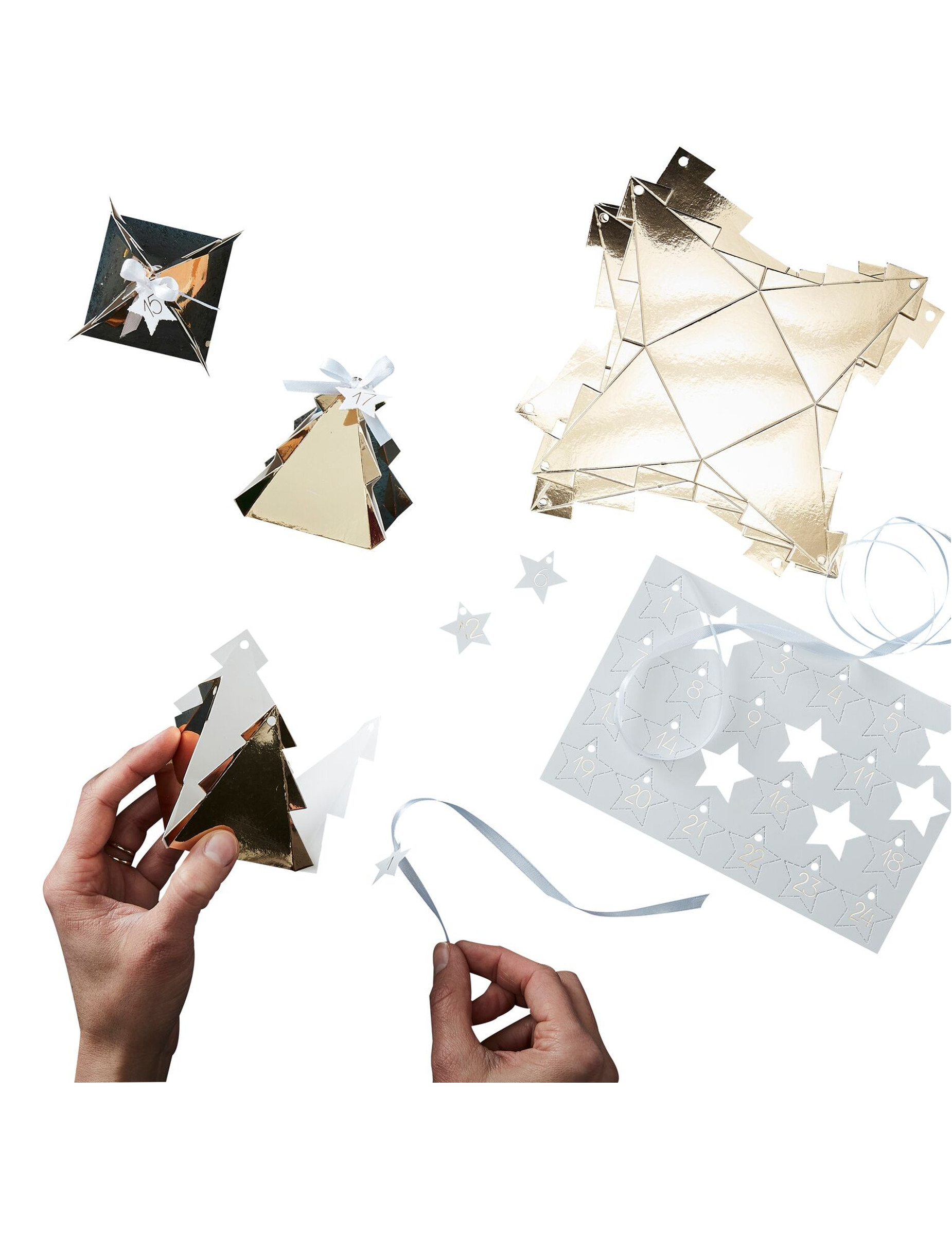 Kit calendrier de l'avent boîtes Sapin dorées à personnaliser 5,5 cm