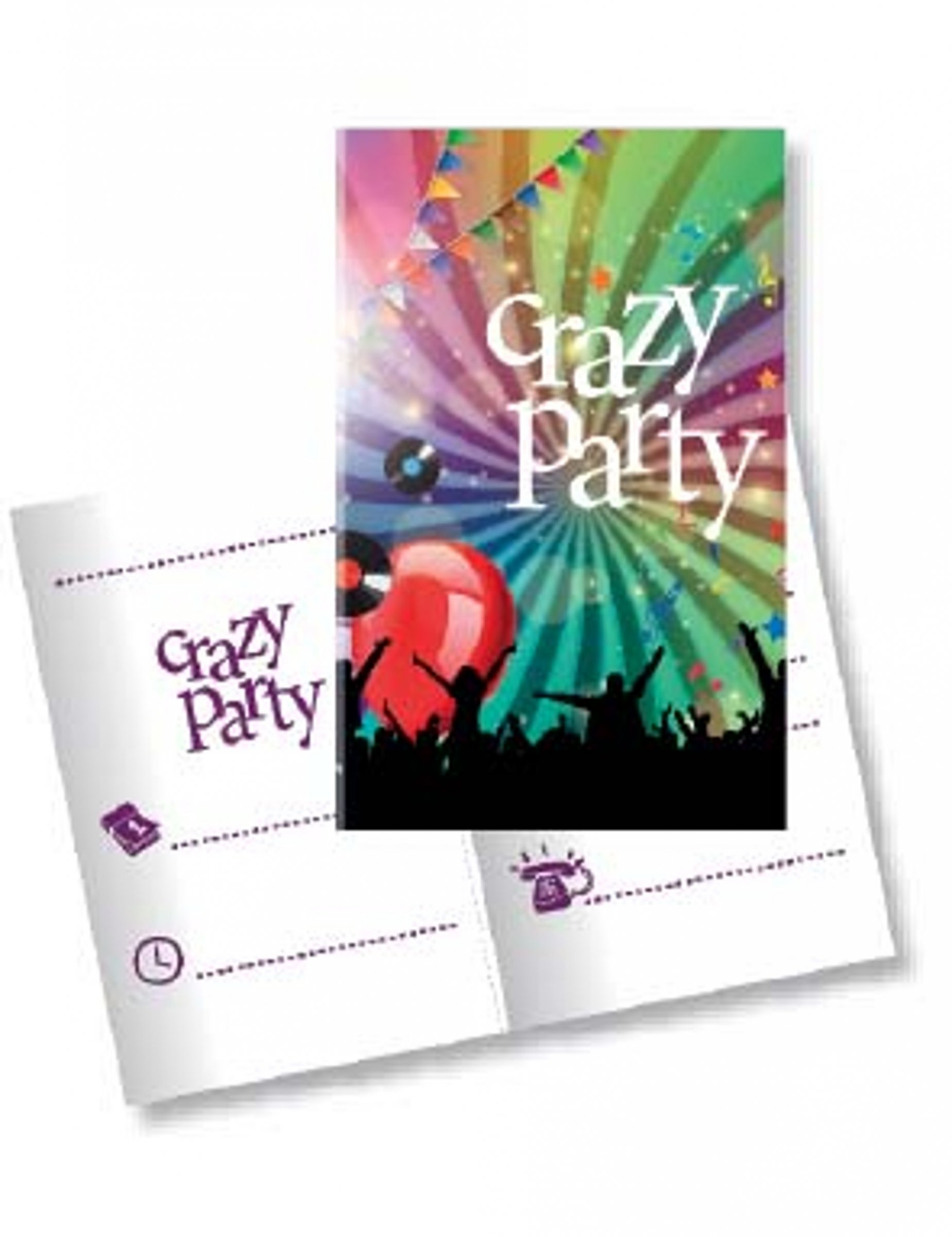 10 Cartons d'invitation avec enveloppes Crazy Party 11 x 22 cm