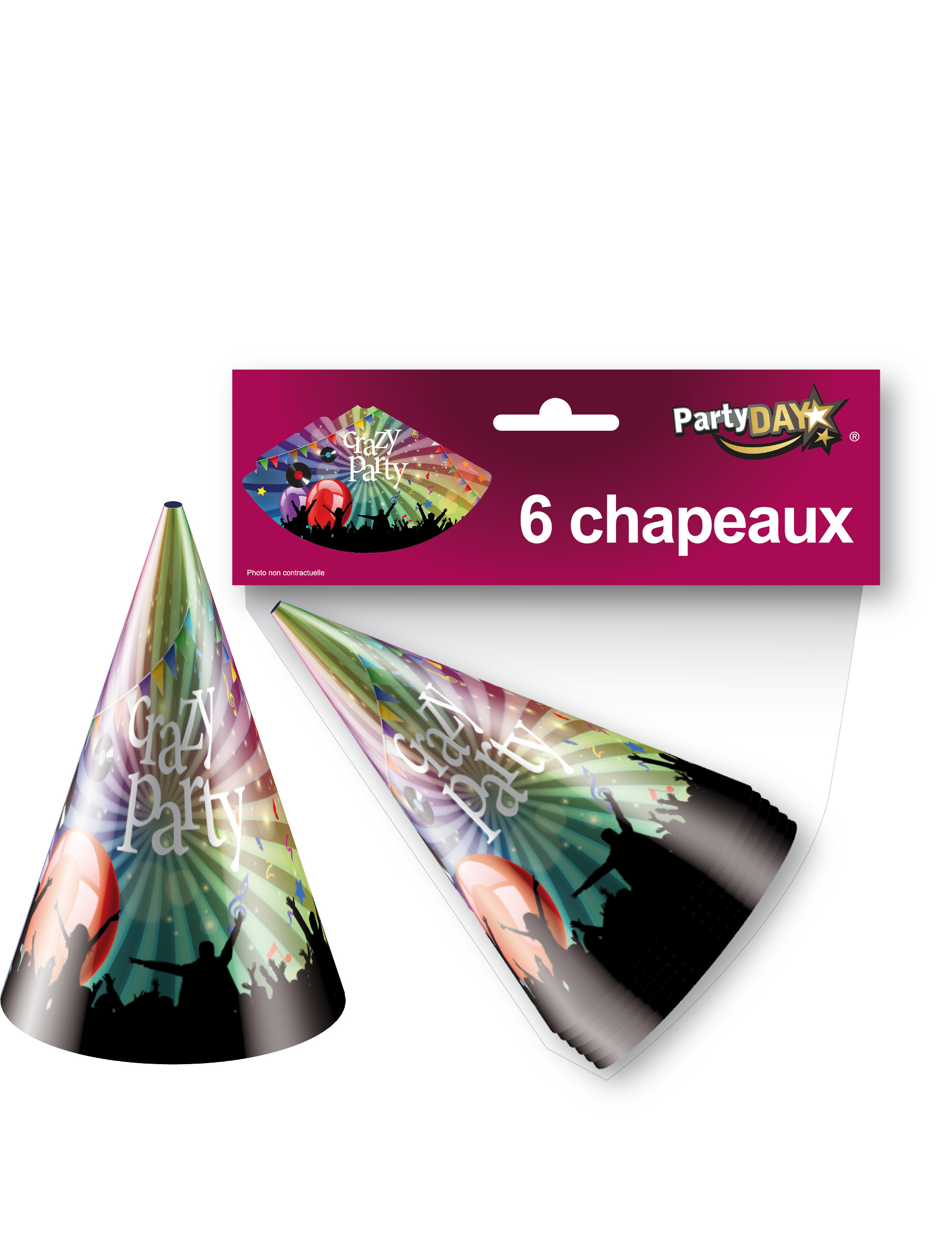 6 Chapeaux de fête Crazy Party 18 x 26 cm
