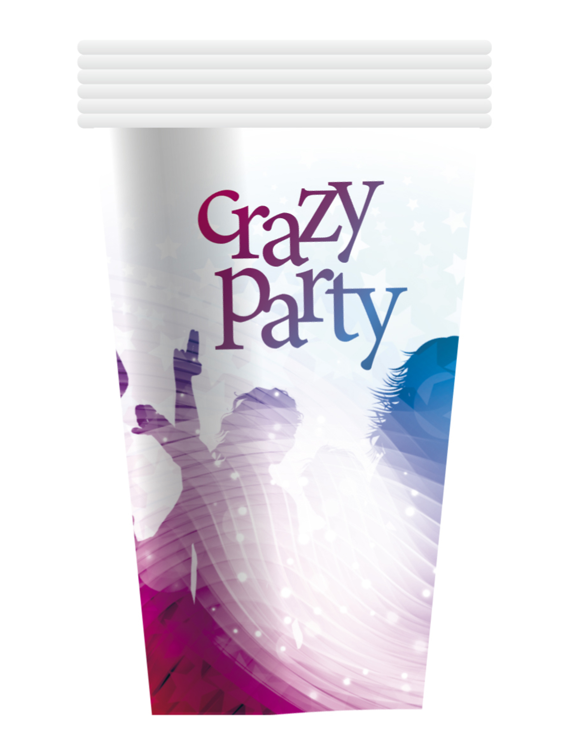 6 Gobelets en carton Crazy Party blancs 25 cl