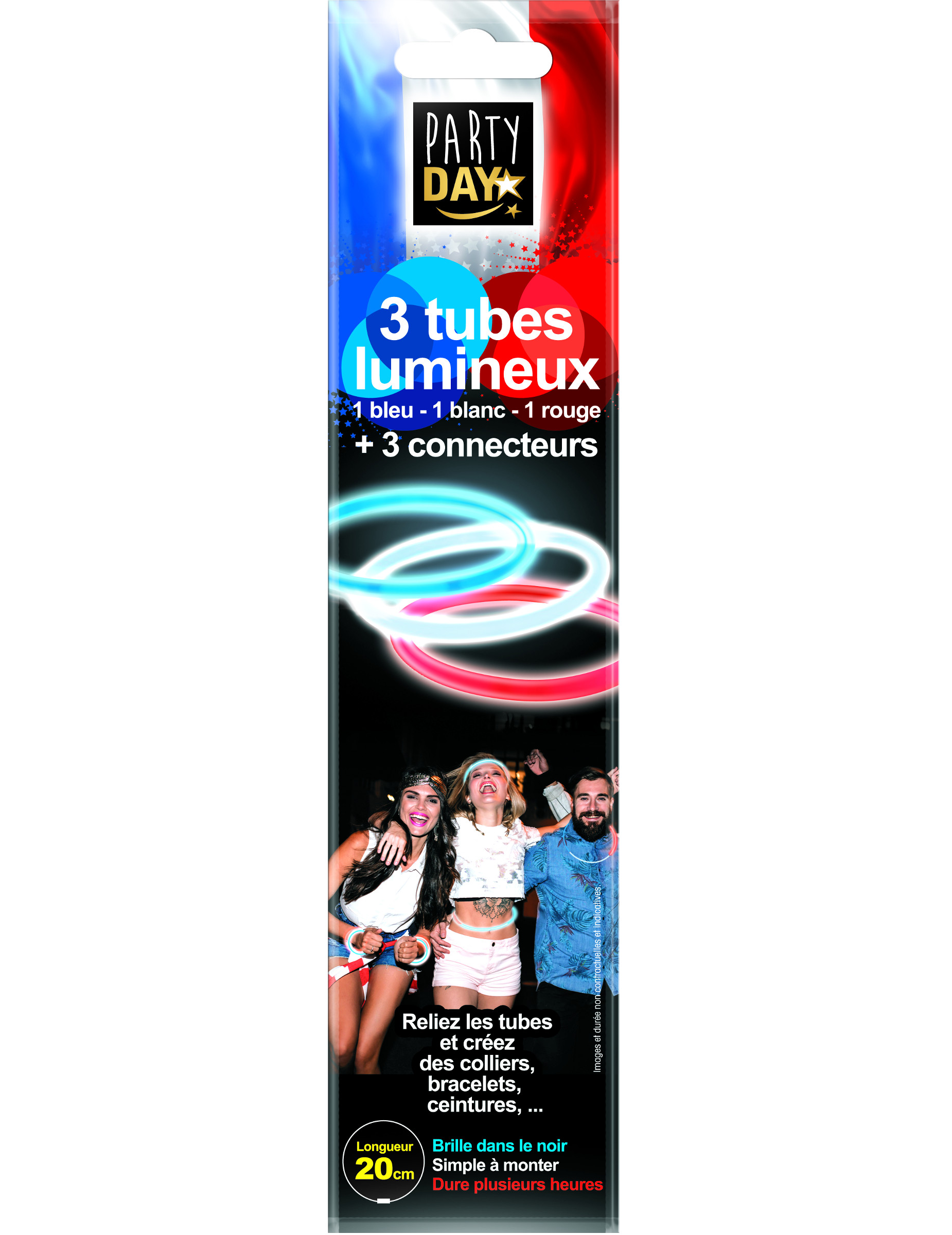 3 Bracelets phosphorescent bleu blanc rouge