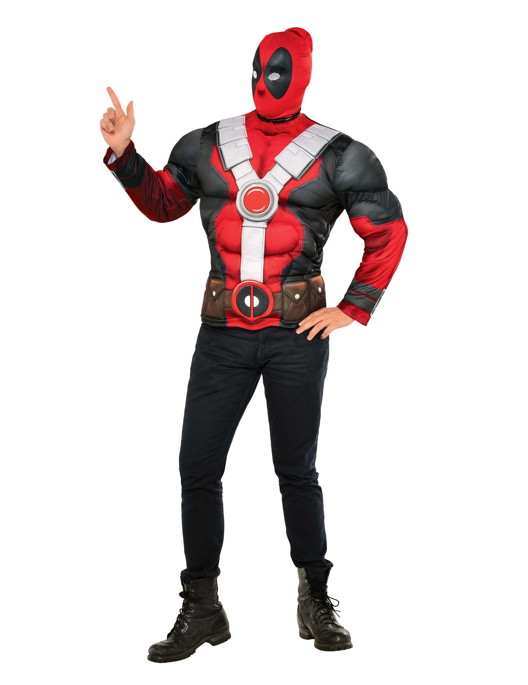 T-shirt avec muscles et cagoule Deadpool adulte