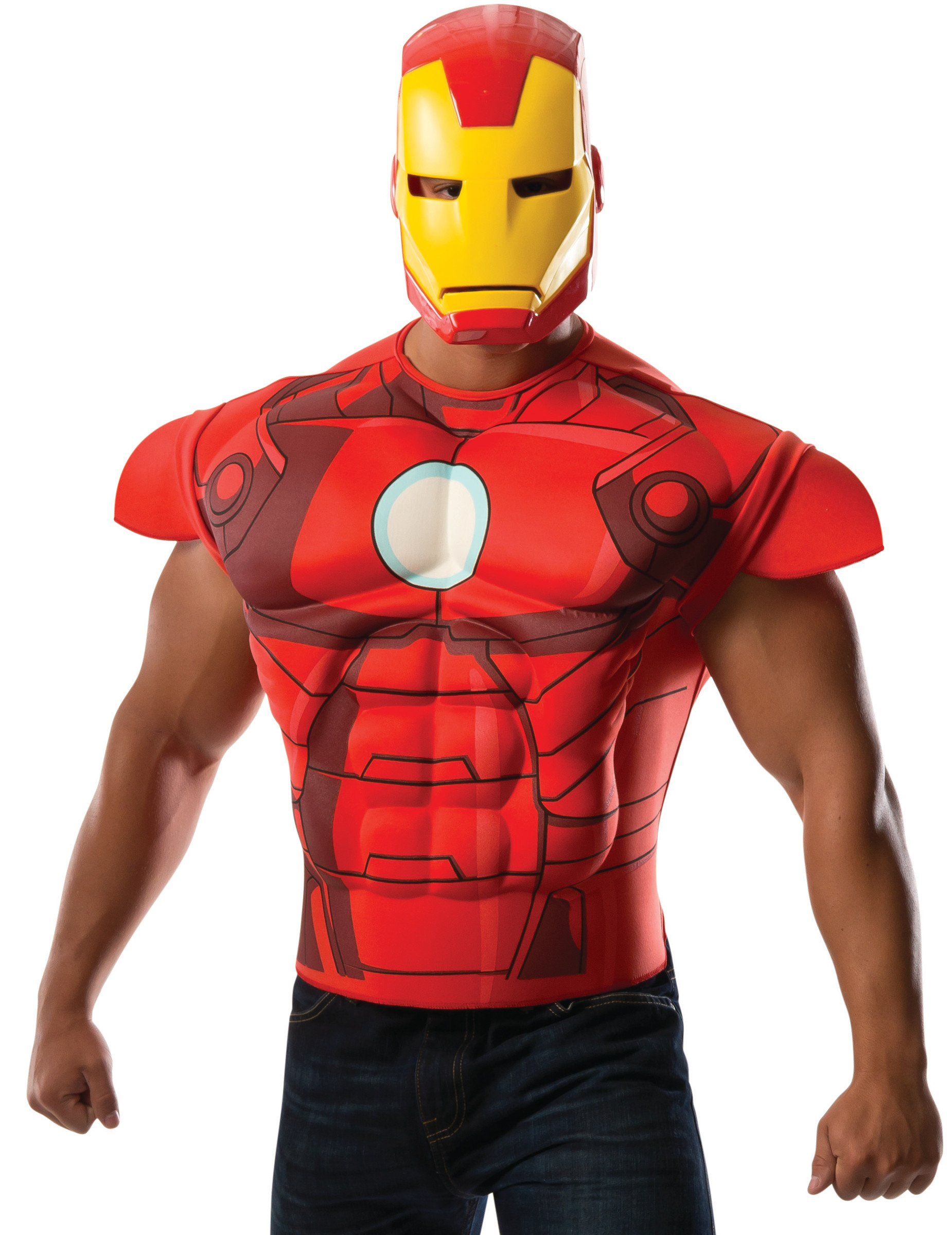 Déguisement poitrine musclée avec masque Iron man adulte