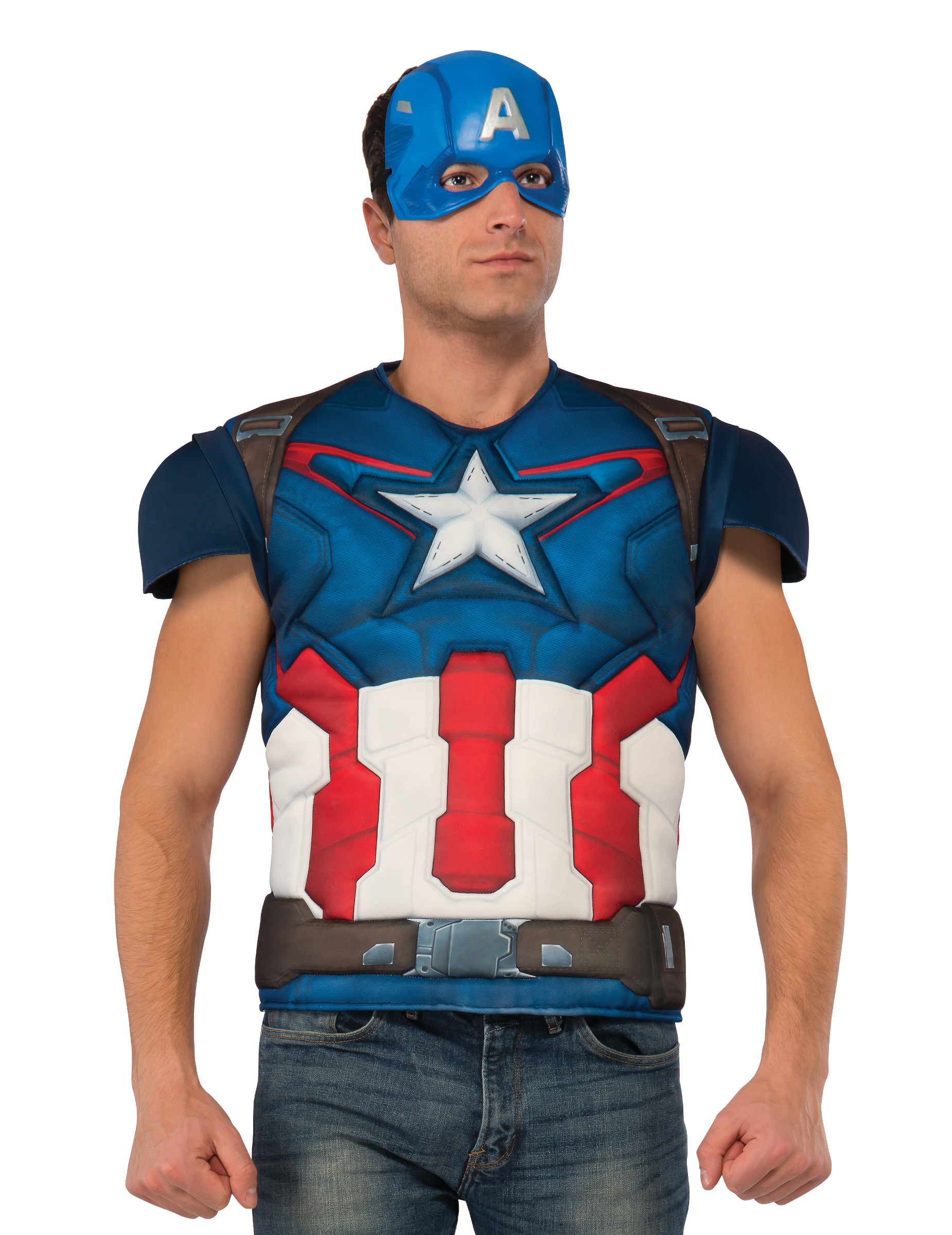 Poitrine musclée deluxe avec masque Captain America adulte