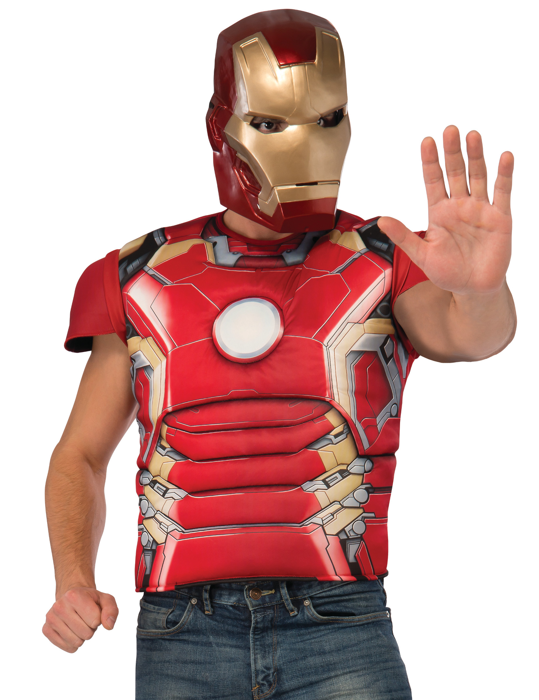 Poitrine musclée deluxe avec masque Iron man adulte