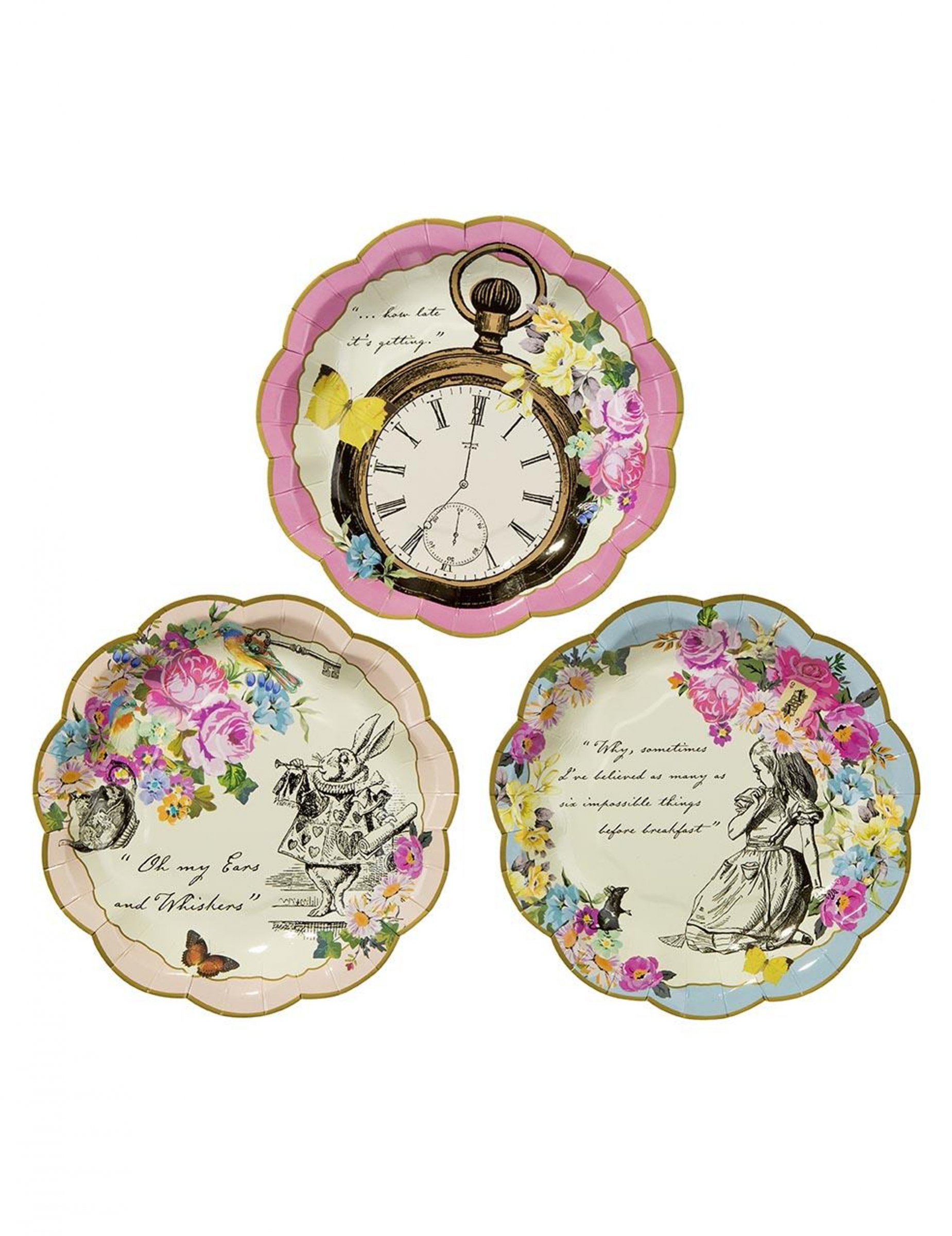 12 Petites assiettes en carton Alice au Pays imaginaire 17 cm