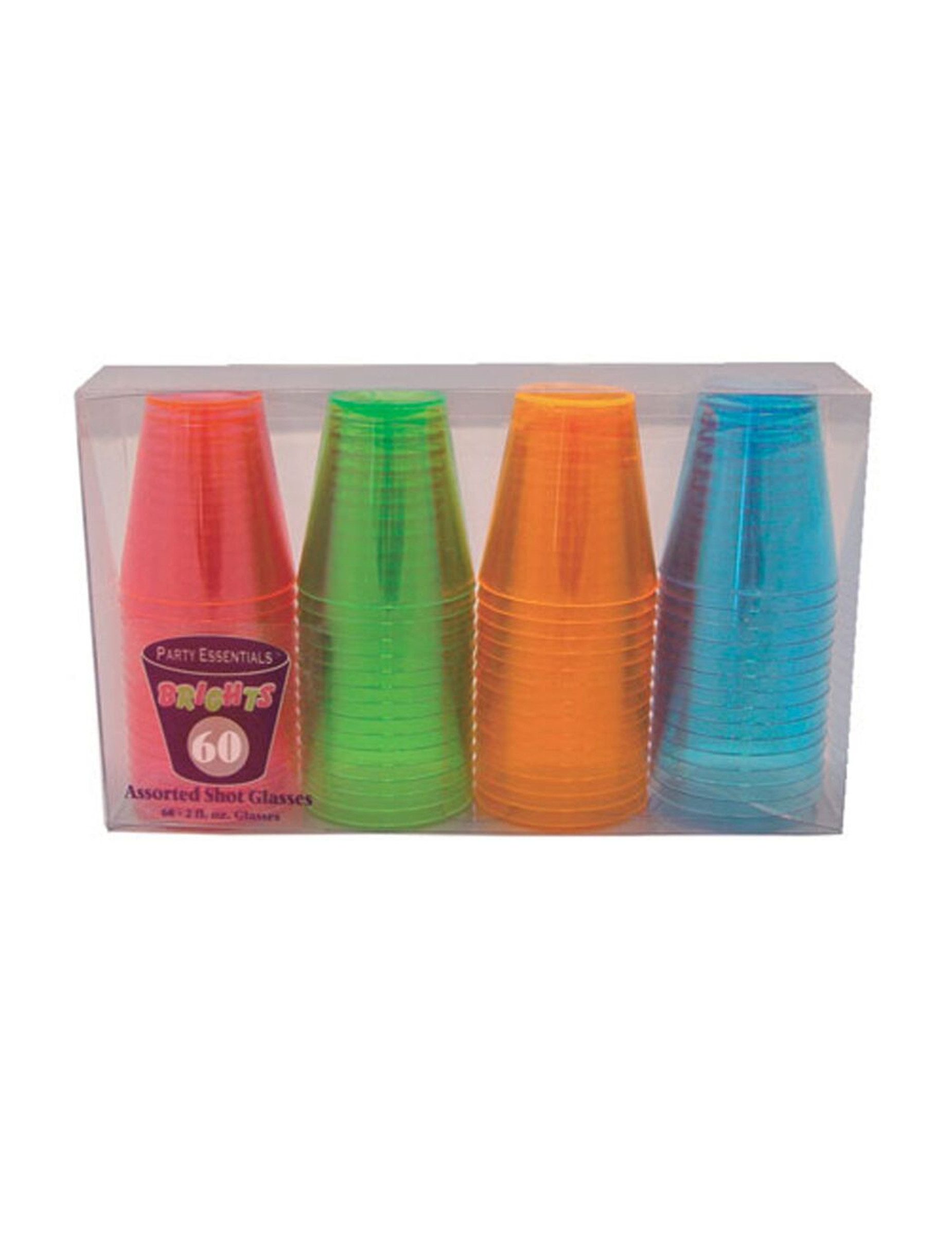 60 Verres à shot en plastique neon multicolores 59 ml