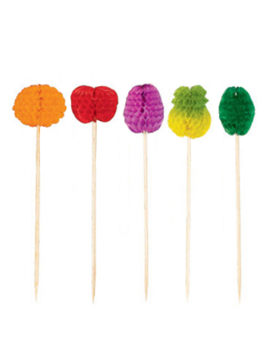 50 Piques en papier alvéolés fruits multicolores 10 cm