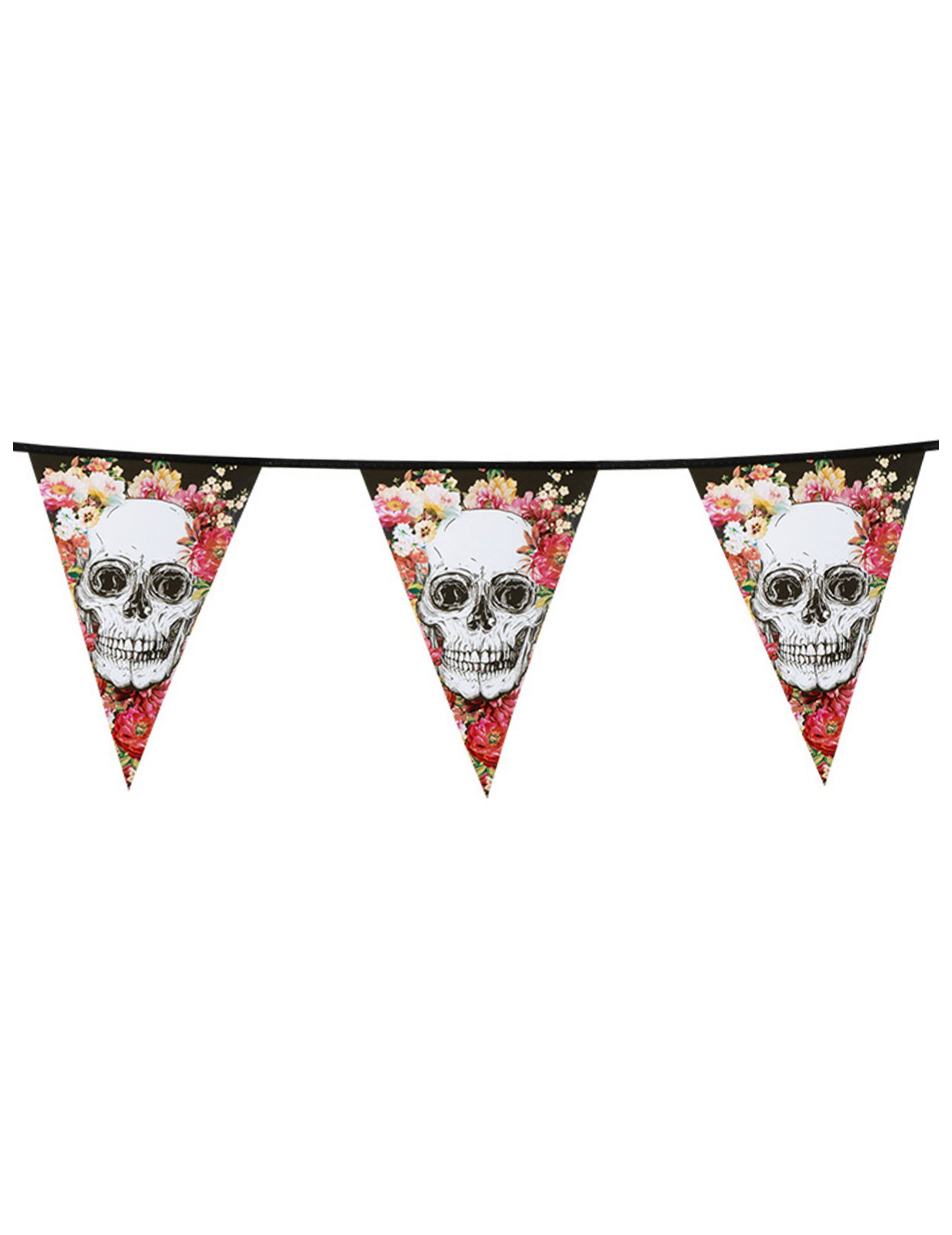 Guirlande en plastique squelette fleuri noir 6 m