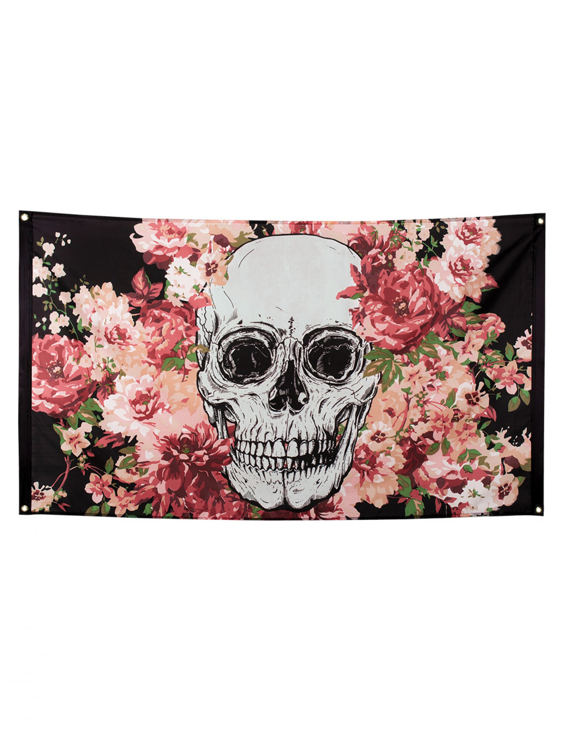 Drapeau squelette fleuri noir 90 x 150 cm