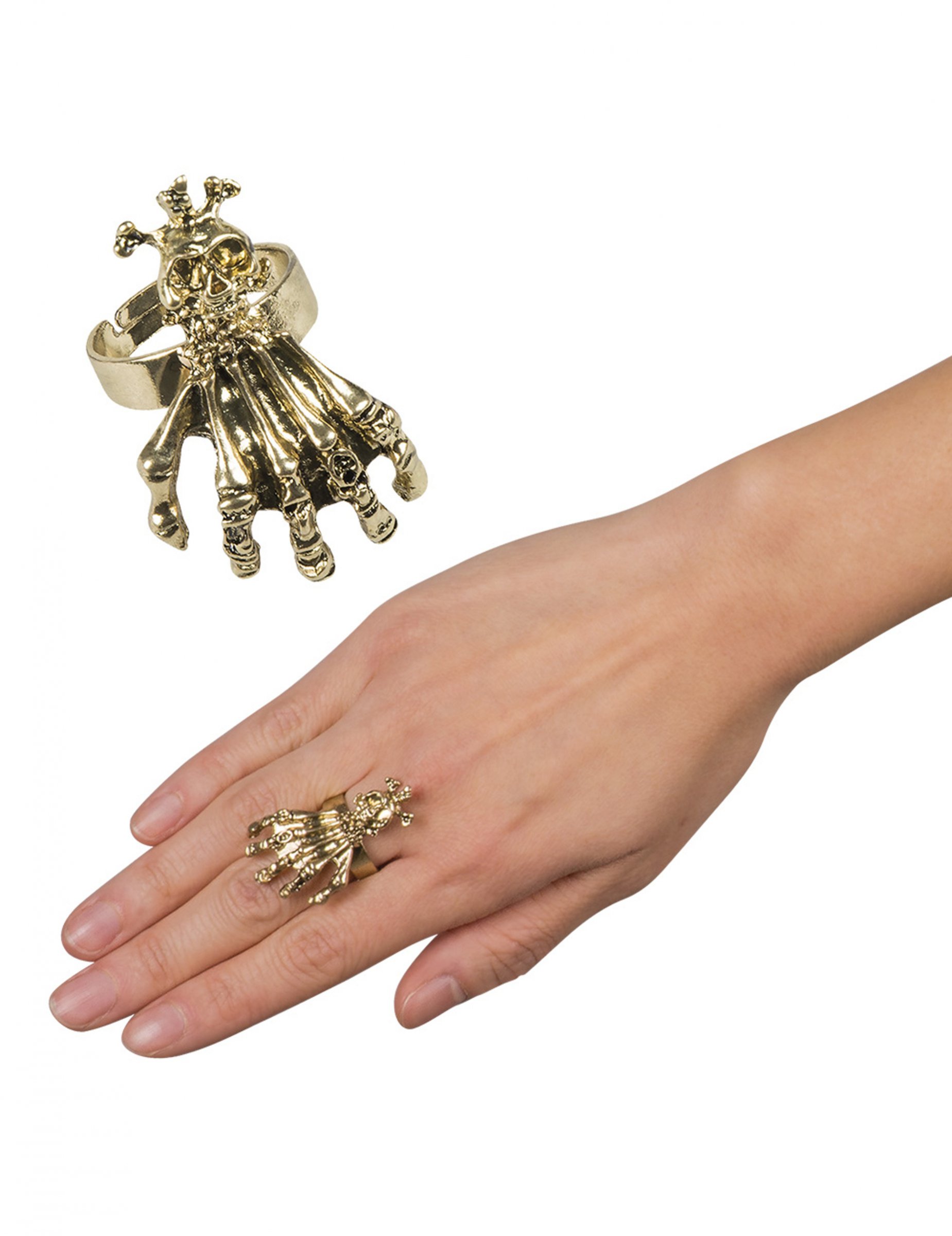 Bague en métal griffes et crâne or adulte